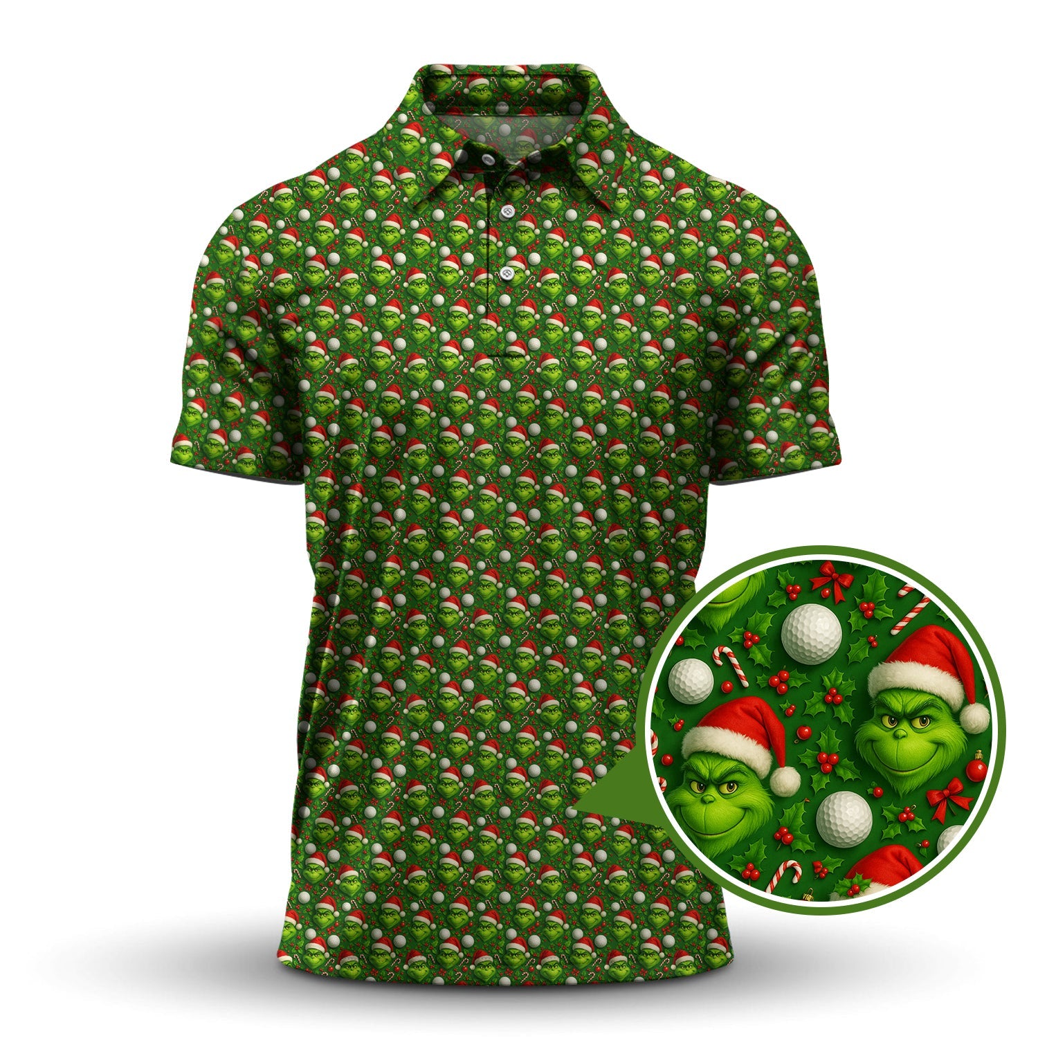 Grinch Golf Shirt For Golfer, Pattern Golf Shirt, Funny Golf Shirt For Men, Christmas Golf Shirt