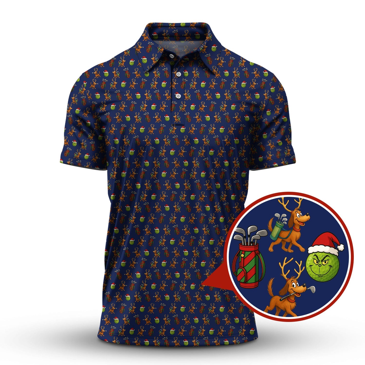 Funny Grinch Golf Shirt, Pattern Golf Shirt For Men, Christmas Golf Shirt For Golfer