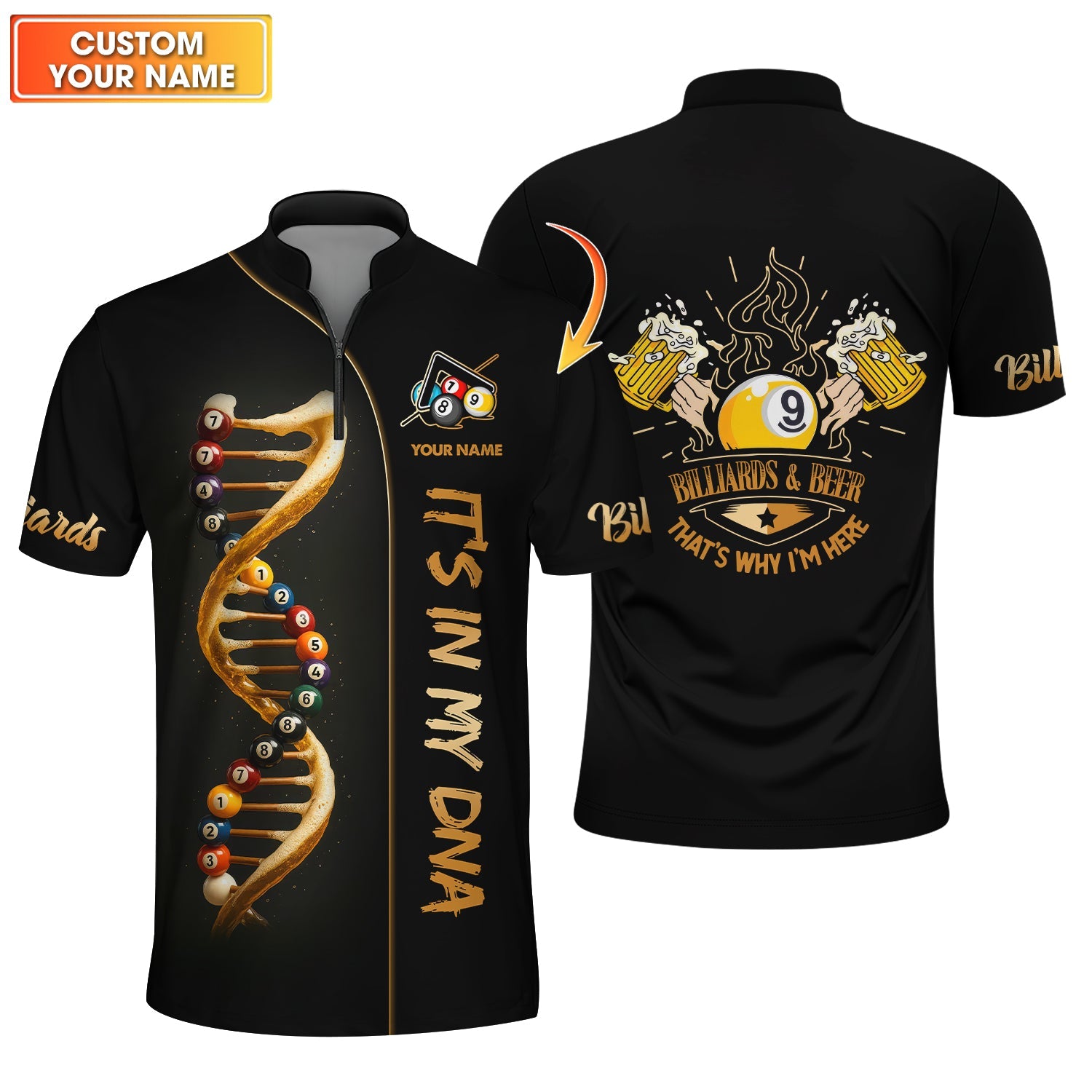 Custom Billiards Jersey In My DNA, 9 Ball Pool Billiards And Beer Why I'm Here T Shirt, Gift For Billiards Player