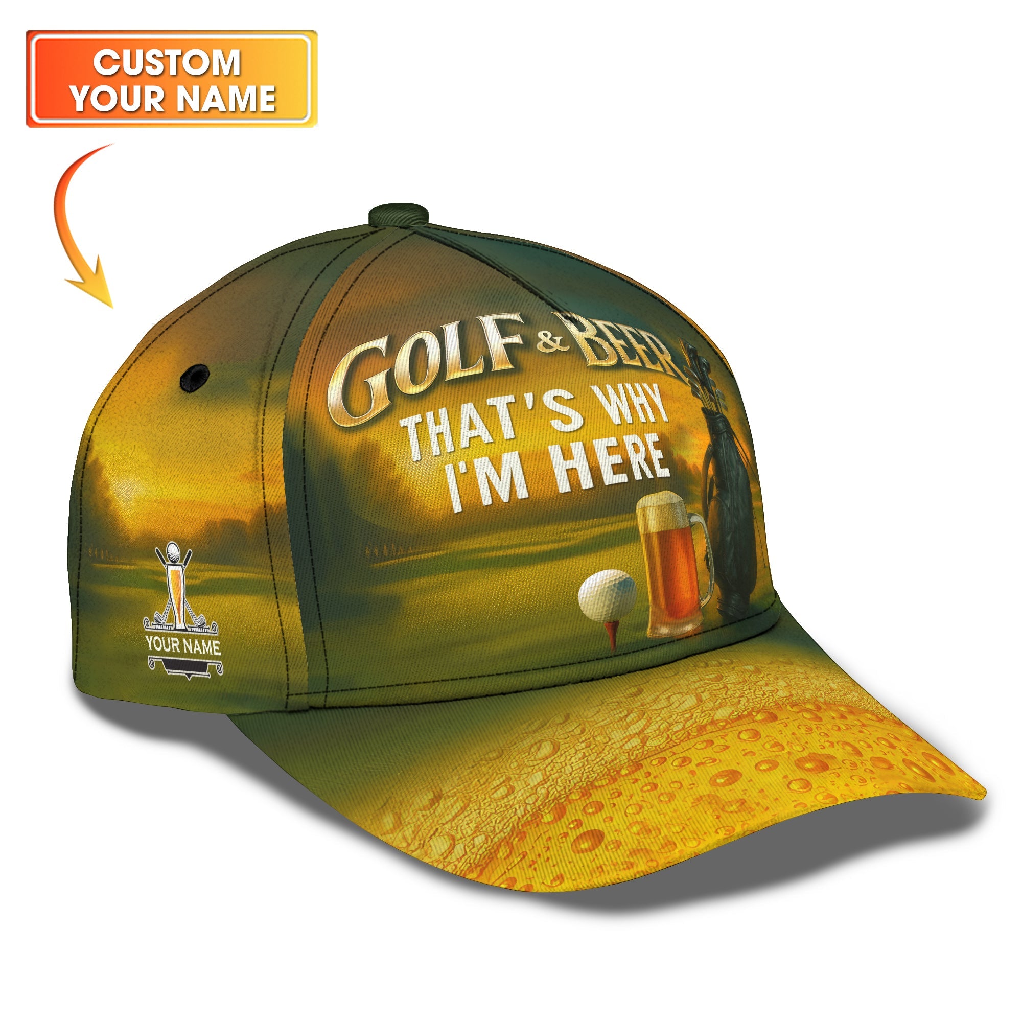 Men's Golf Hat – Golf & Beer That's Why I'm Here Cap, Funny Custom Golf Hat for Beer Fans