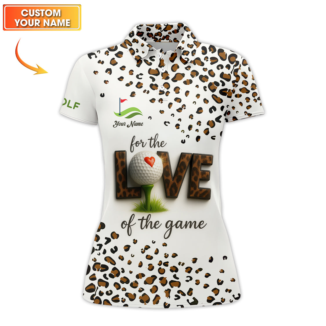 Personalized Name Funny Golf Polos, Leopard Print Golf Shirt,  Golf Gift For Women’s