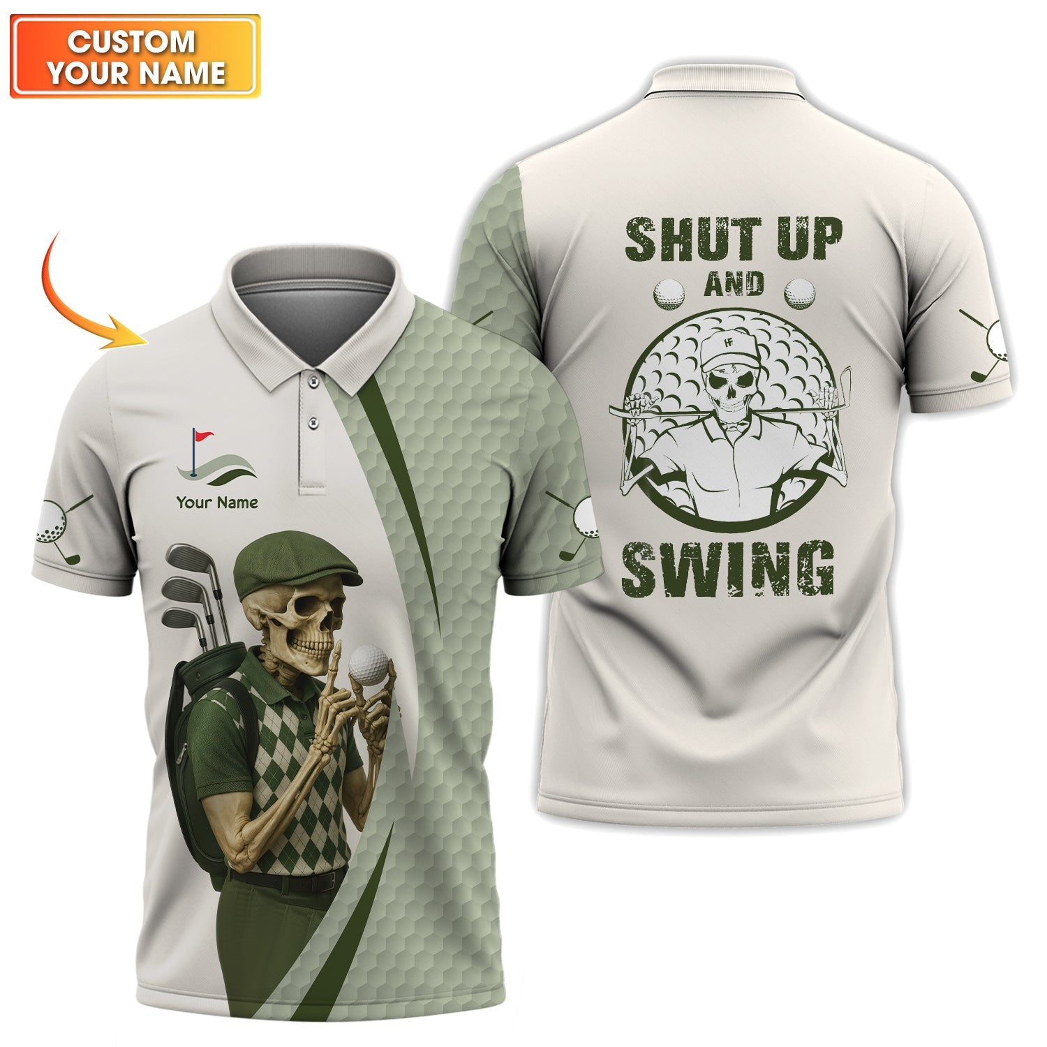 Shut Up And Swing Golf Custom Polo Shirts Grim Reaper, Vintage Golf Shirts For Men, Golf Gift Ideas For Dad