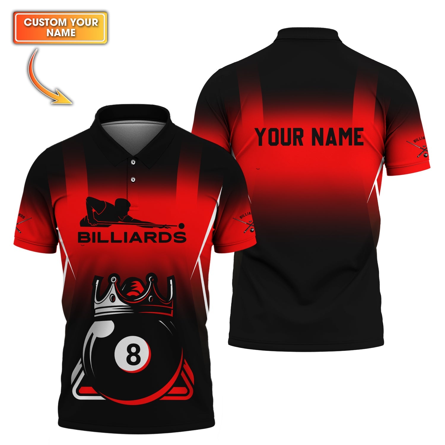 Personalized King 8 Ball Billiards Jersey, Custom Billiard Shirt, Funny Billiard Shirts For Pool Players