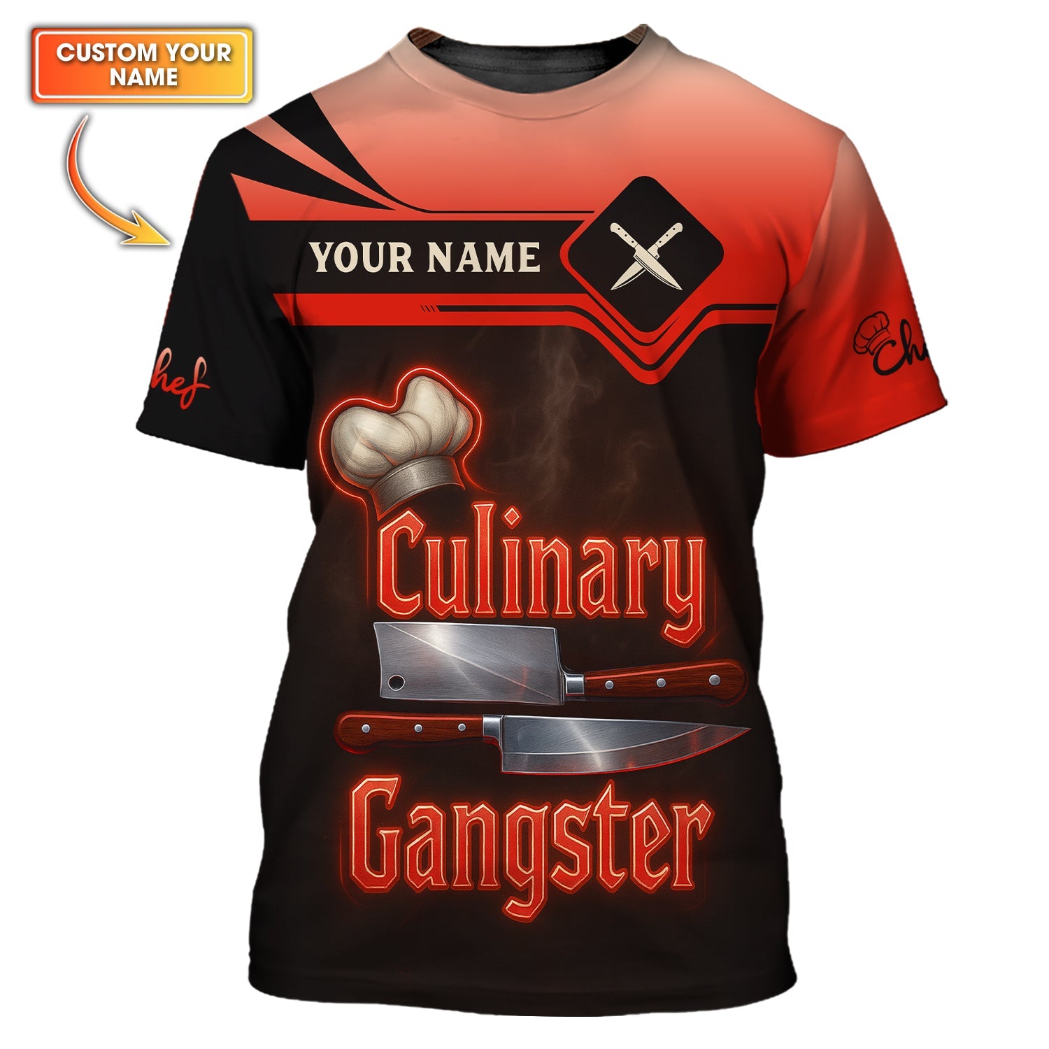 Personalized Chef Shirts, Culinary Gangster Cooking Shirt With Knife Chef,  Custom Name Chef 3D Shirt