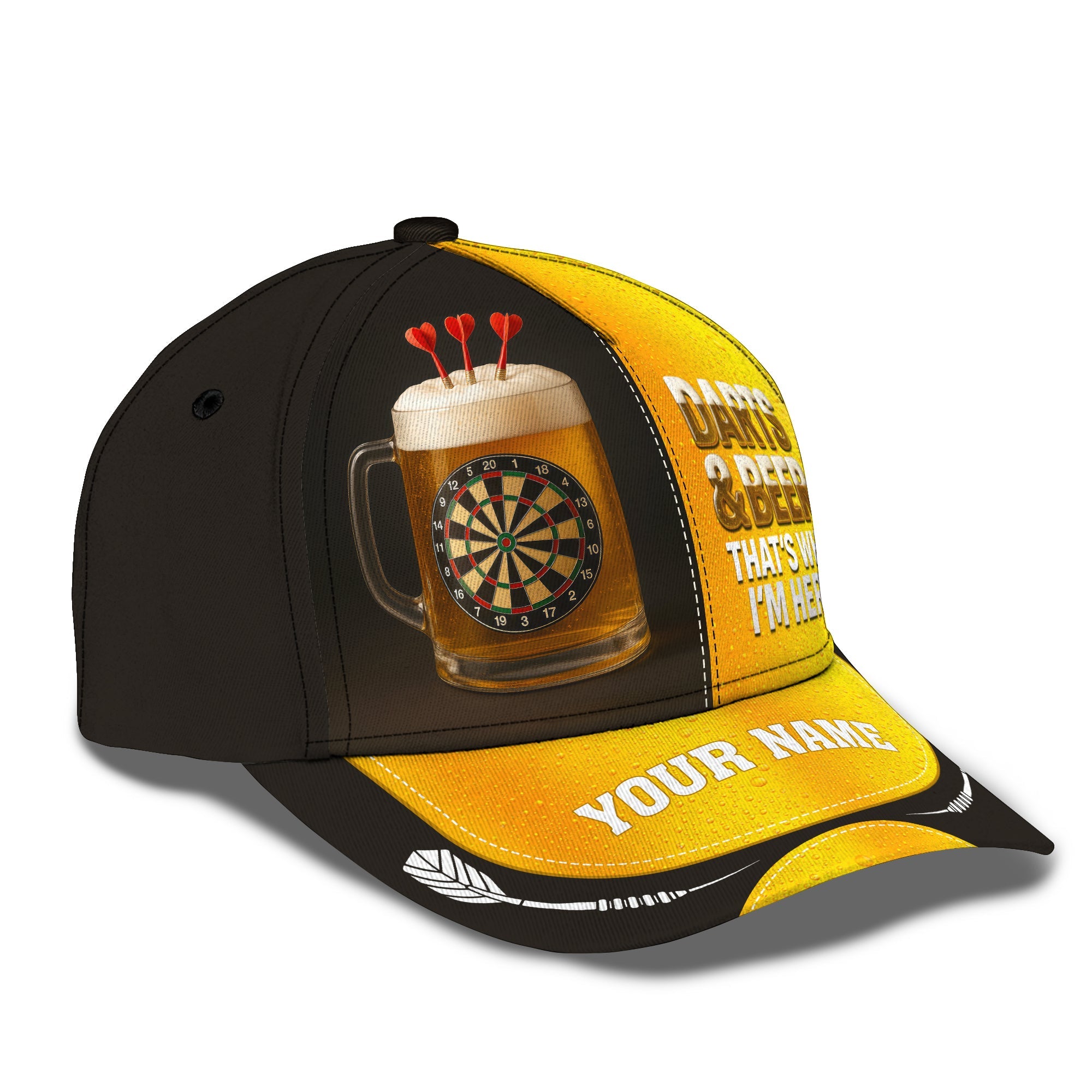 Darts And Beer Custom Hat, Funny Dartboard and Beer Cap For Dart Players, That’s Why I’m Here Personalized Classic Cap