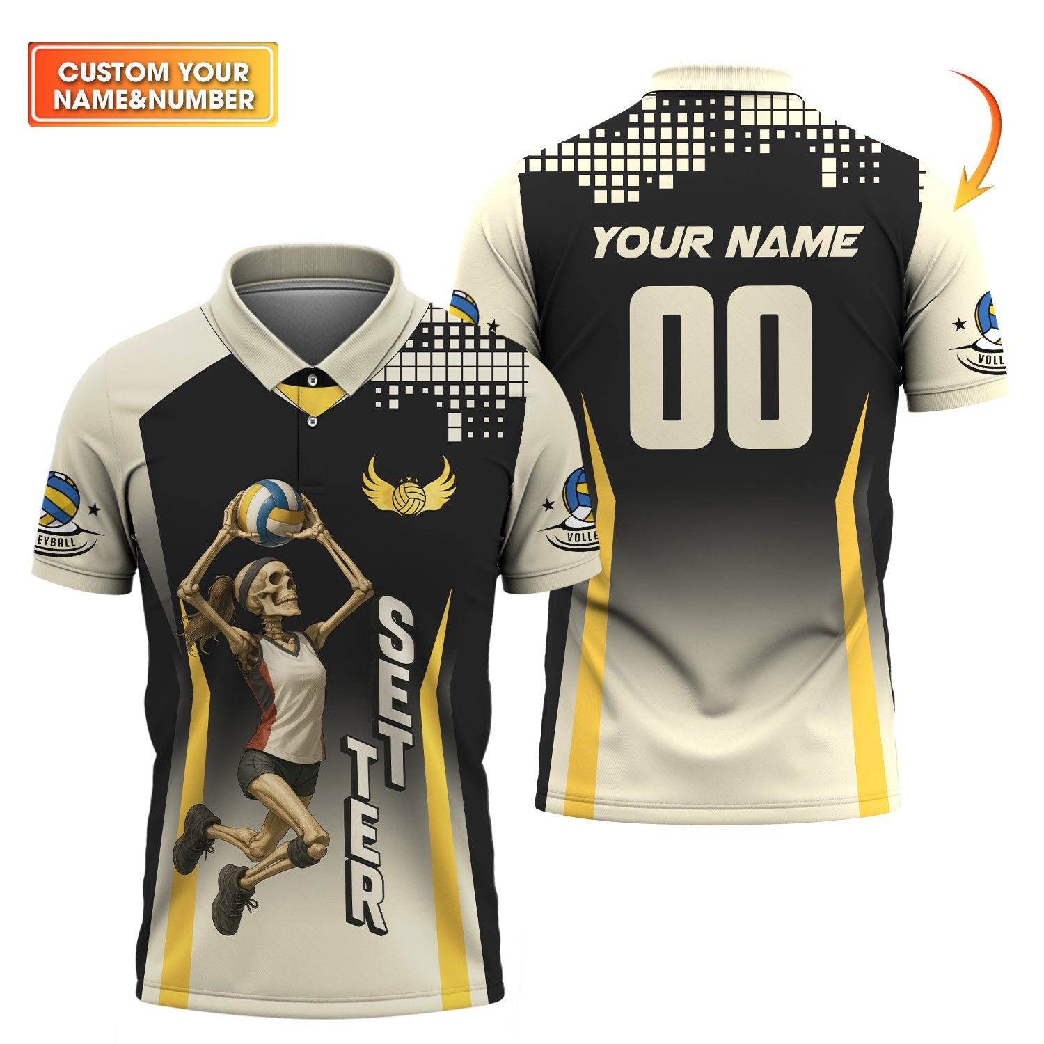 Setter Volleyball Black Yellow, Women's Volleyball Jersey, Custom Volleyball Uniforms