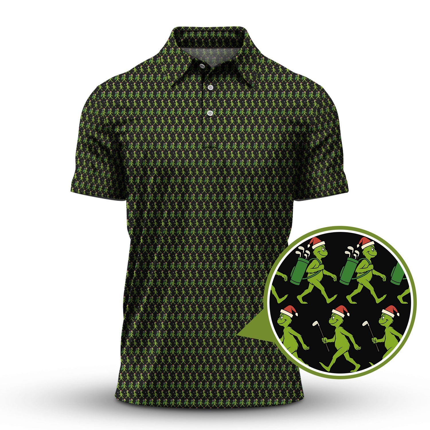 Grinch Golf Shirt For Men, Funny Pattern Golf Shirt, Crazy Golf Shirt For Golfer