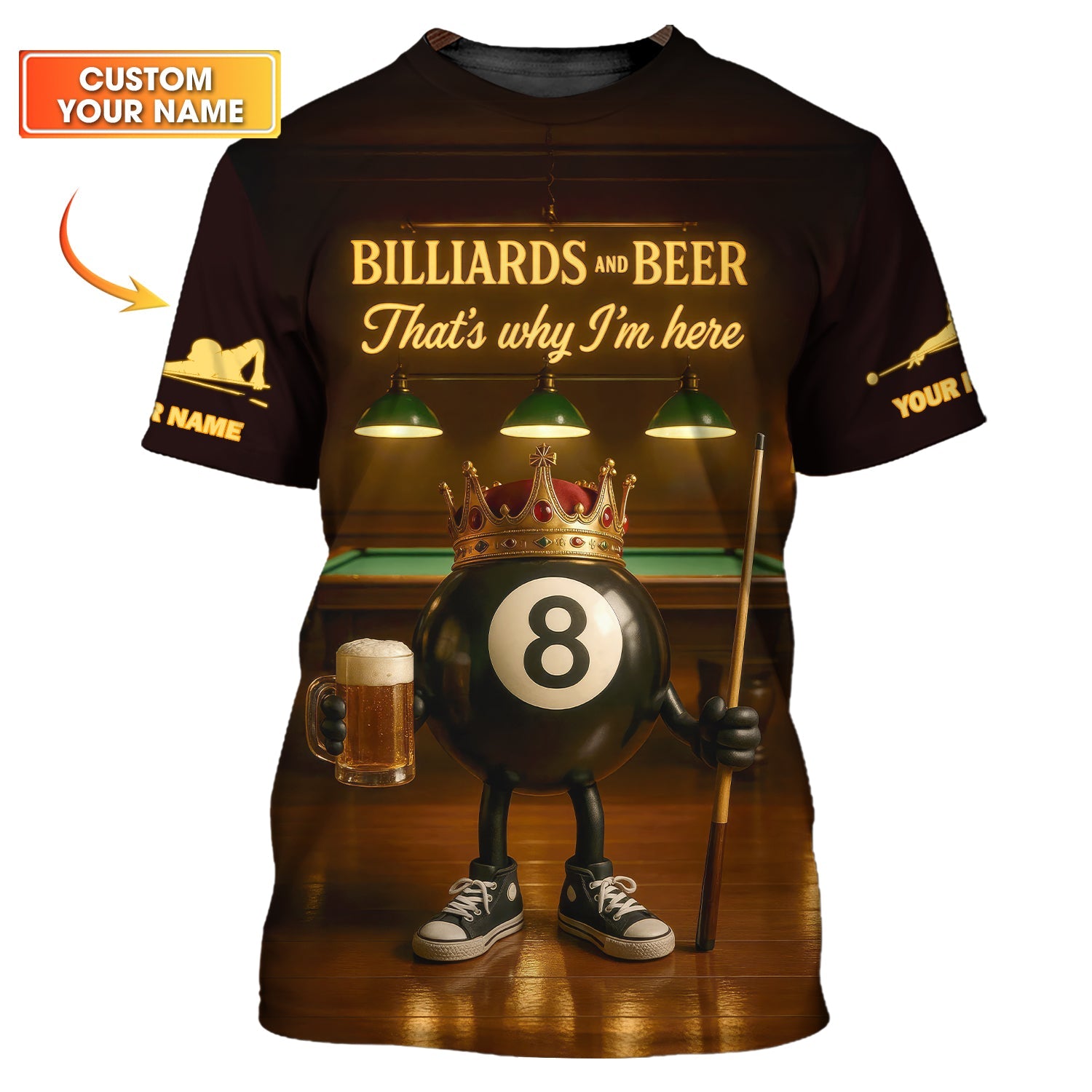Billiards and Beer That Why I'm Here T Shirts, 8 Ball Pool Beer Crown Pool Tee Team
