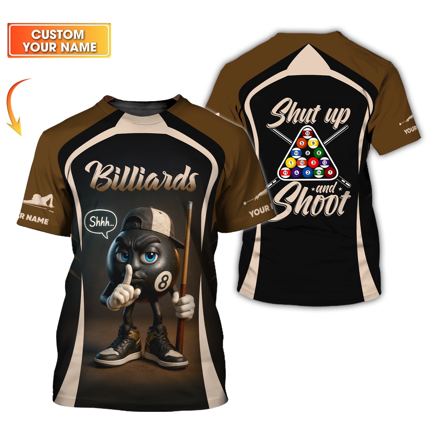 Custom Billiards Jersey, 8 Ball Pool Shut Up and Shoot Billiards T Shirt, Gift For Billiards Player