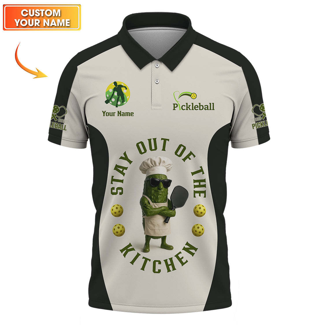 Stay Out of the Kitchen Pickleball Shirt, Funny Pickleball Shirts For Players, Custom Name Pickleball Polos