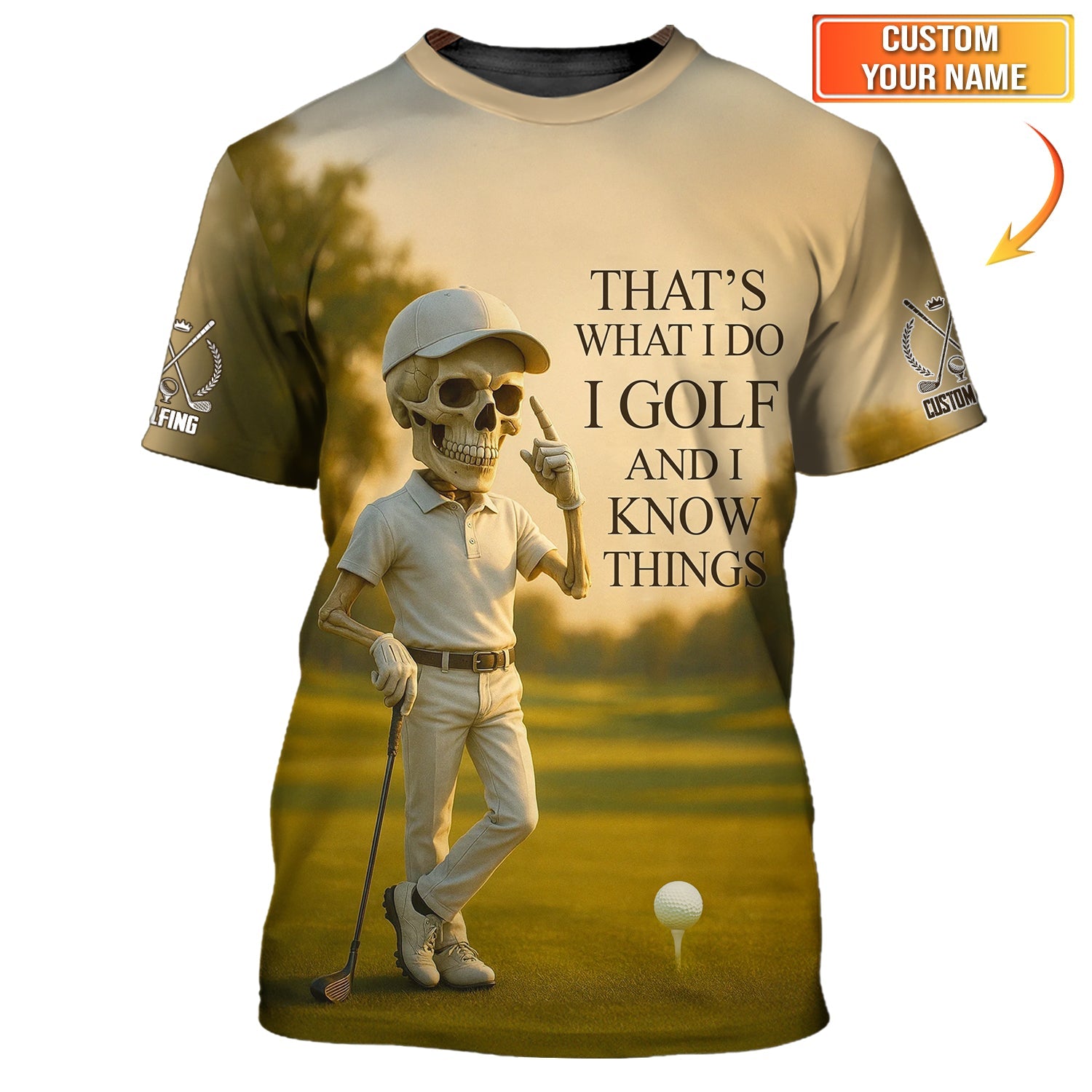Custom Golf Polo Shirt Skeleton Golfer Sunset Tee, Funny Golf Quote Shirt Gifts for Golfer