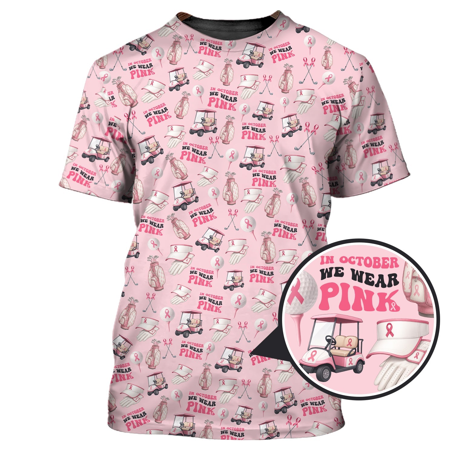 We Wear Pink In October Shirt For Golfer, Pattern Golf Shirt, Breast Cancer Golf Shirt For Women