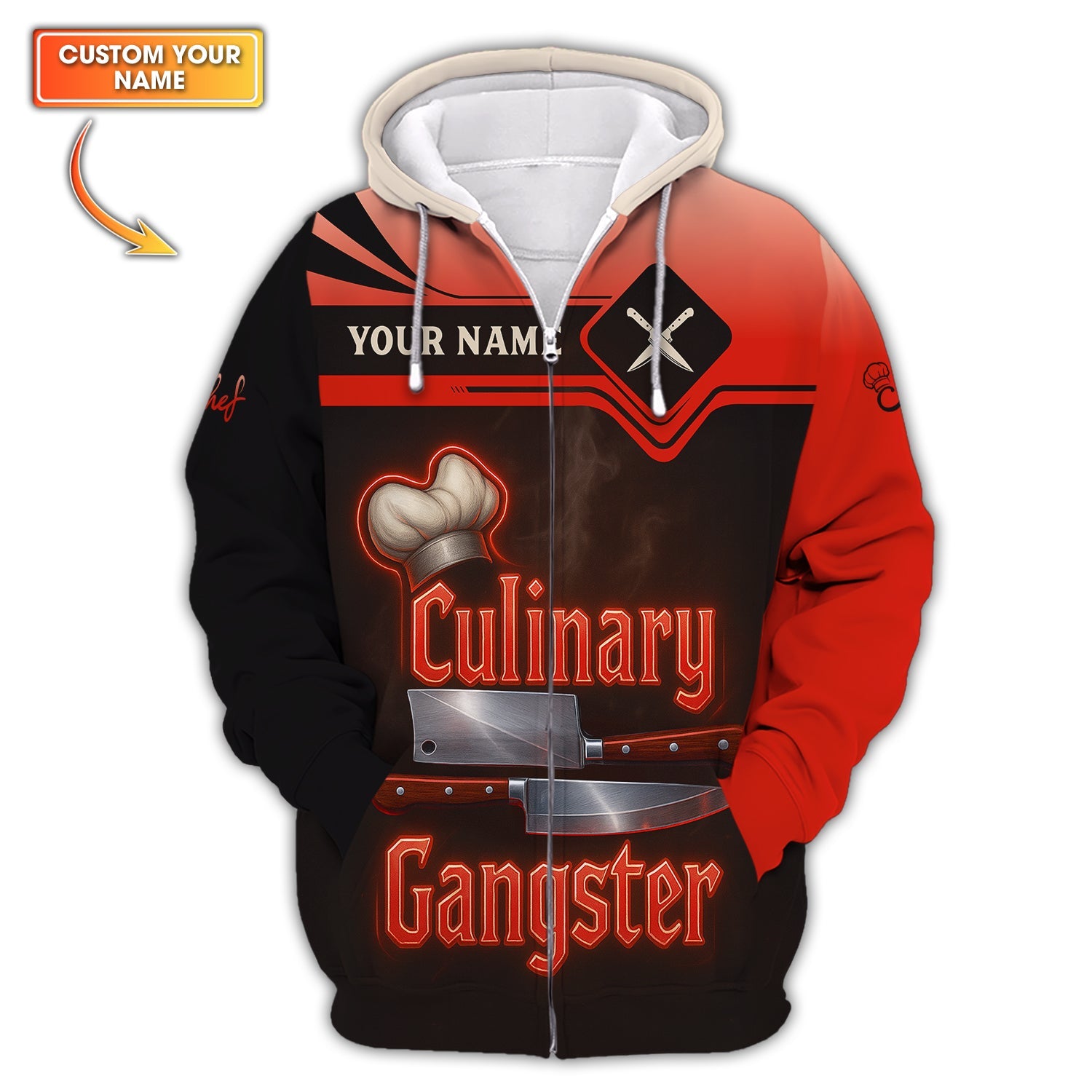 Personalized Chef Shirts, Culinary Gangster Cooking Shirt With Knife Chef,  Custom Name Chef 3D Shirt