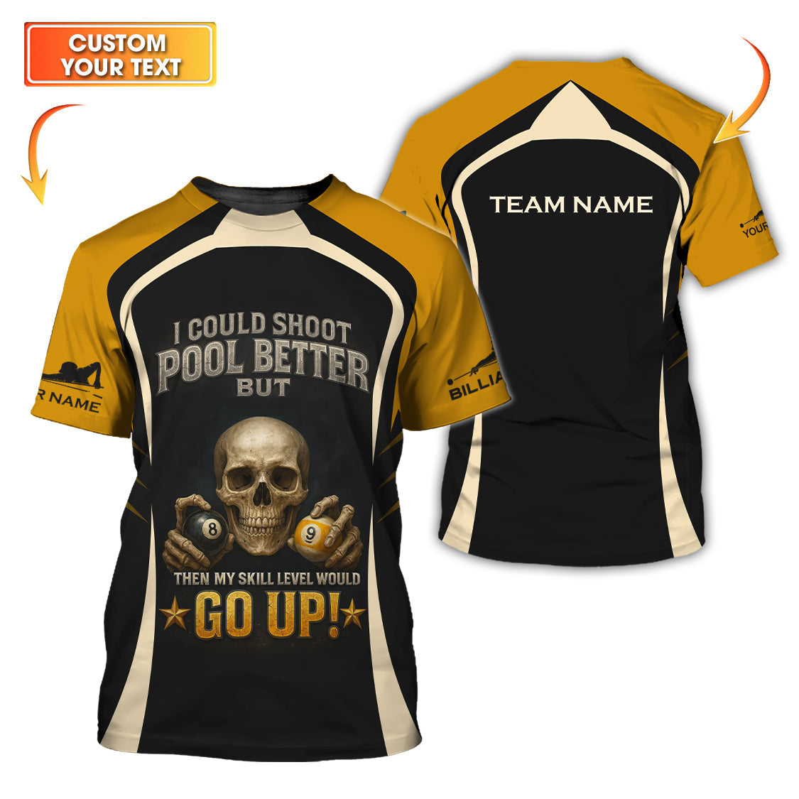 Skull with 8 Ball Custom Billiard Jersey Shirt– Funny Pool Shirt for Men – Bold Billiards Gift for Players & Teams