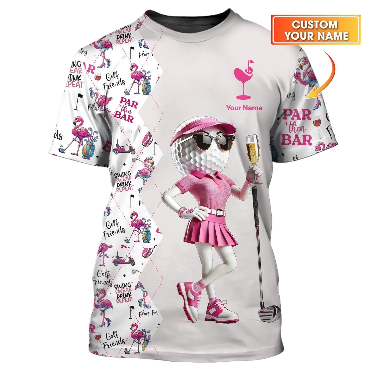 Par Then Bar Flamingo Golf Polo Shirt – Custom Women's Golf Top – Funny Ladies Golf Apparel