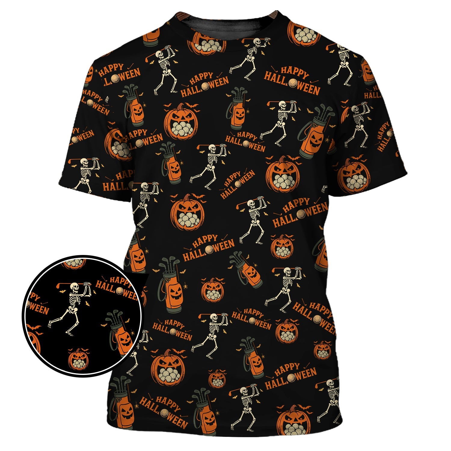 Pattern Golf Shirt, Halloween Skeleton With Pumpkin Golf Polos, Funny Golf Shirt For Men