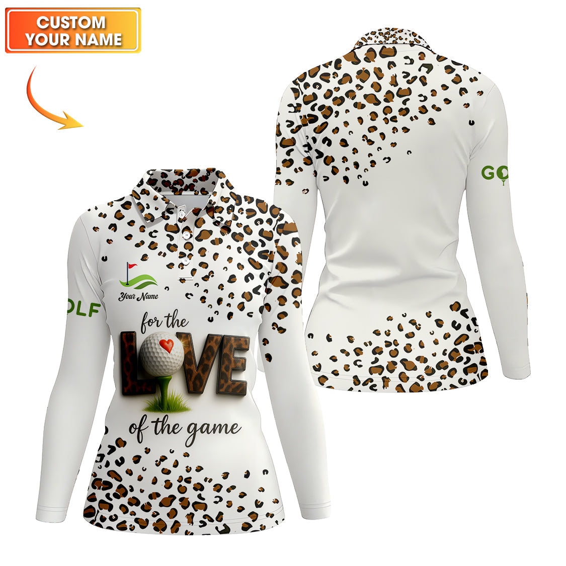 Personalized Name Funny Golf Polos, Leopard Print Golf Shirt,  Golf Gift For Women’s