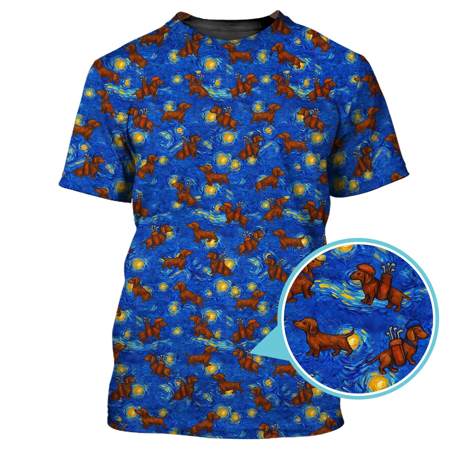 Pattern Golf Shirt For Golfer, Dachshund Golf Shirt, Starry Night Dachshund Golf Shirt For Men