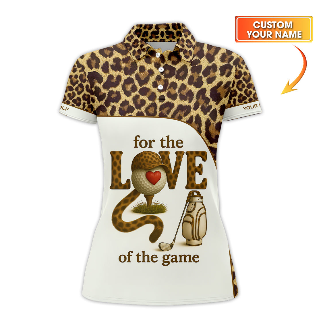 Leopard Golf Shirt For Women, For The Love Of The Game Golf Shirts, Personalized Golf Polos For Ladies