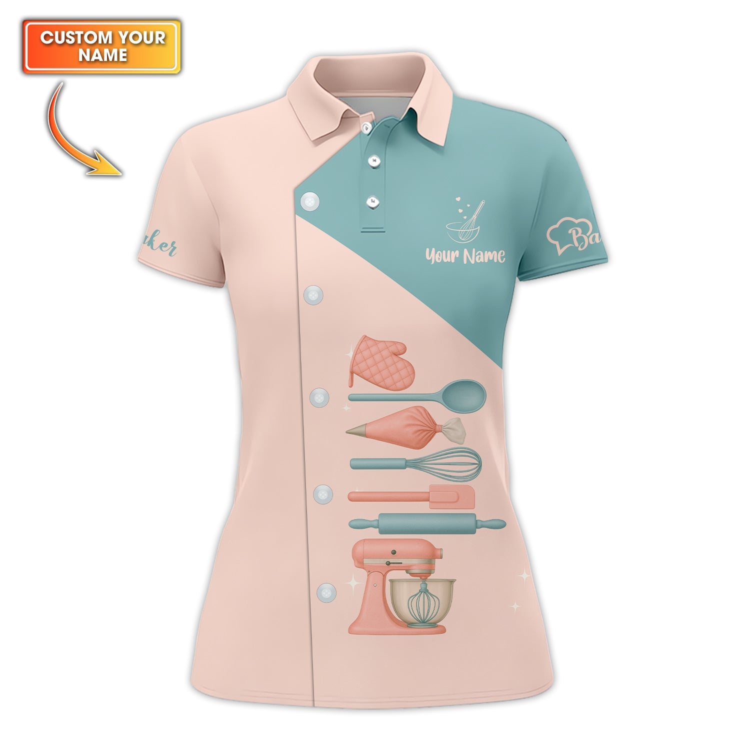 Custom Name Baker Uniform - Bakery Shirt With Baking Tools - Personalized Bakers Shirt