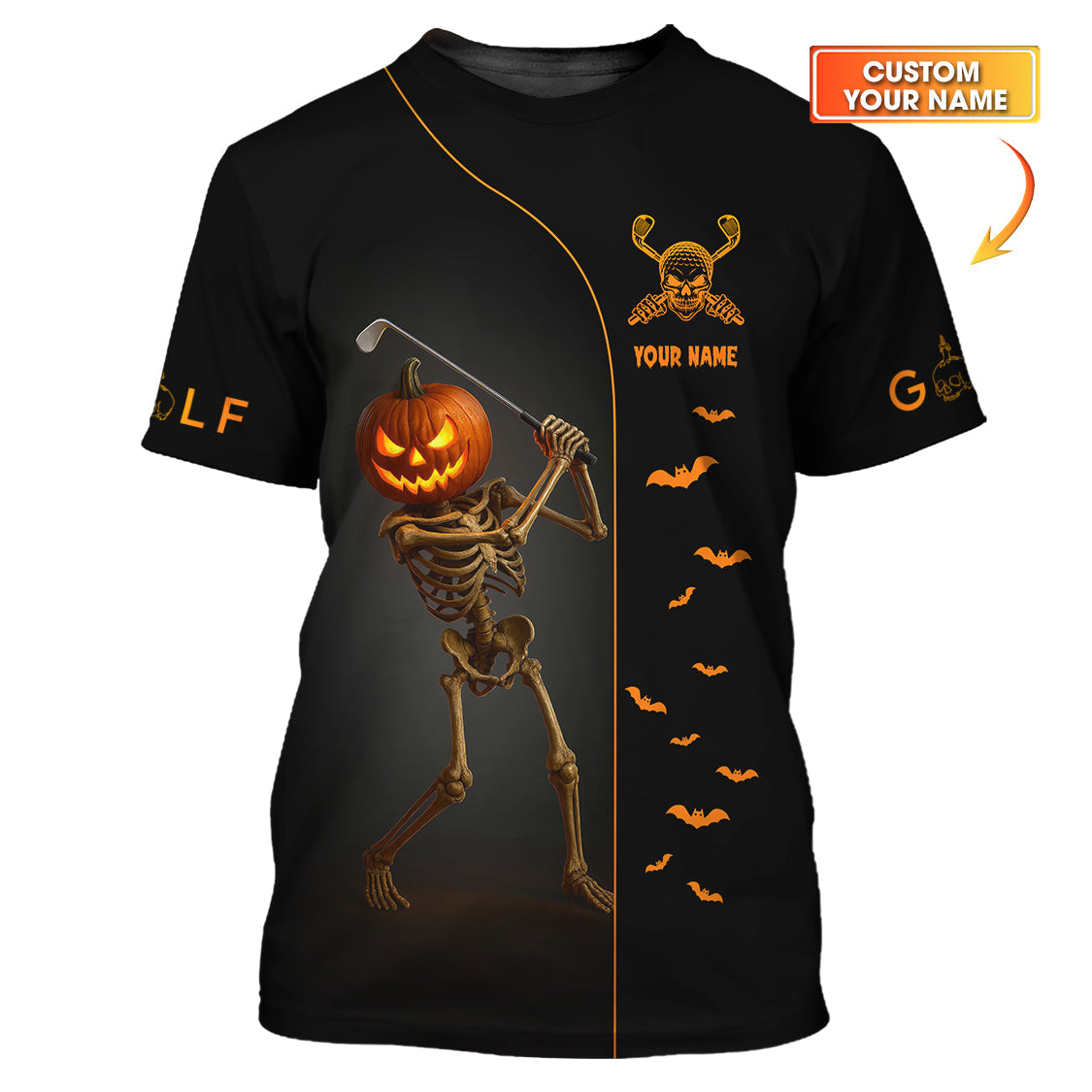 Custom Name Golf Polos, Halloween Skeleton Golf Shirt, Crazy Golf Shirts For Men's