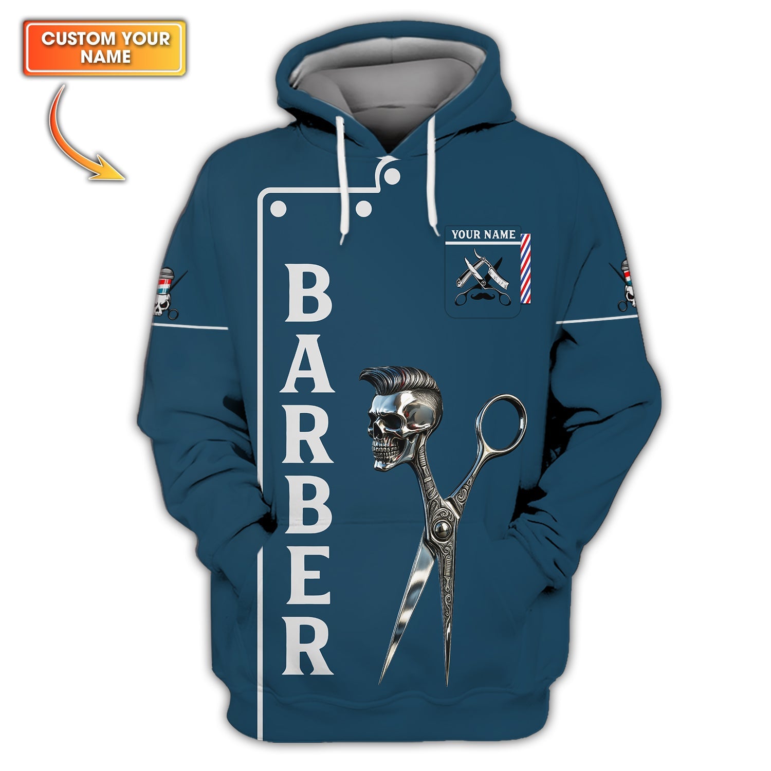 Personalized Barber Uniform , Barber Custom Name 3D Shirt With Scissors And Skull, Gift For Stylist Lover