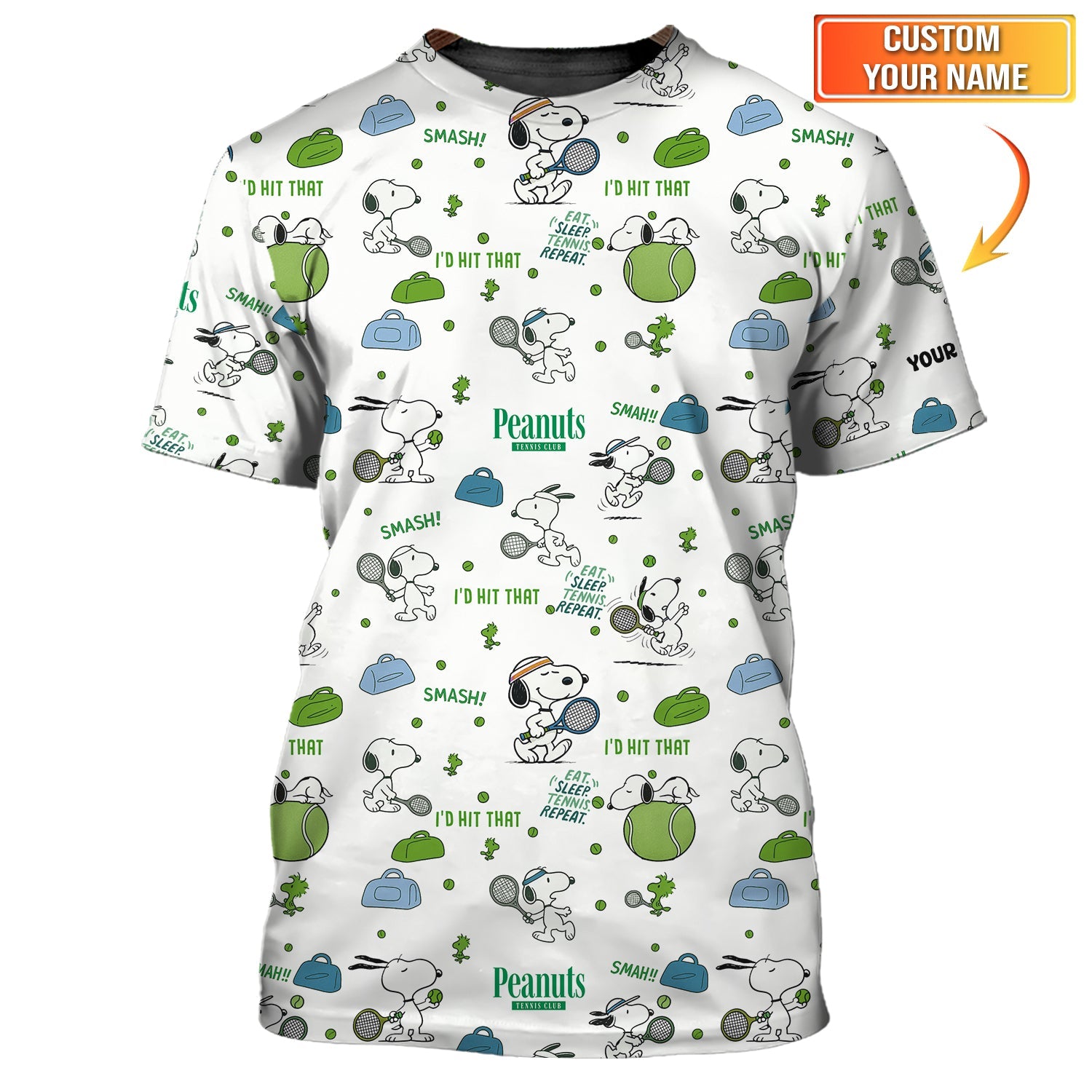 'Eat Sleep Tennis Repeat' Snoopy Tennis Custom Name Shirt - Peanuts Tennis Club Tennis Polo