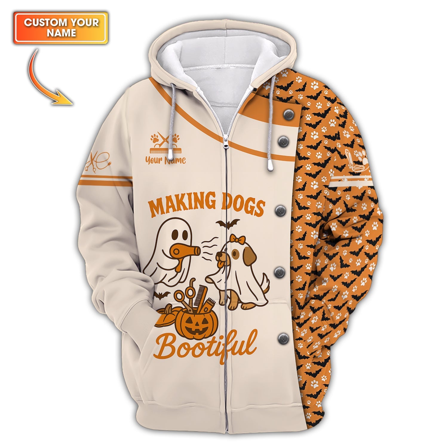 Custom Name Making Dogs Bootiful Ghost Dog Shirt, Halloween Dog Grooming Uniform