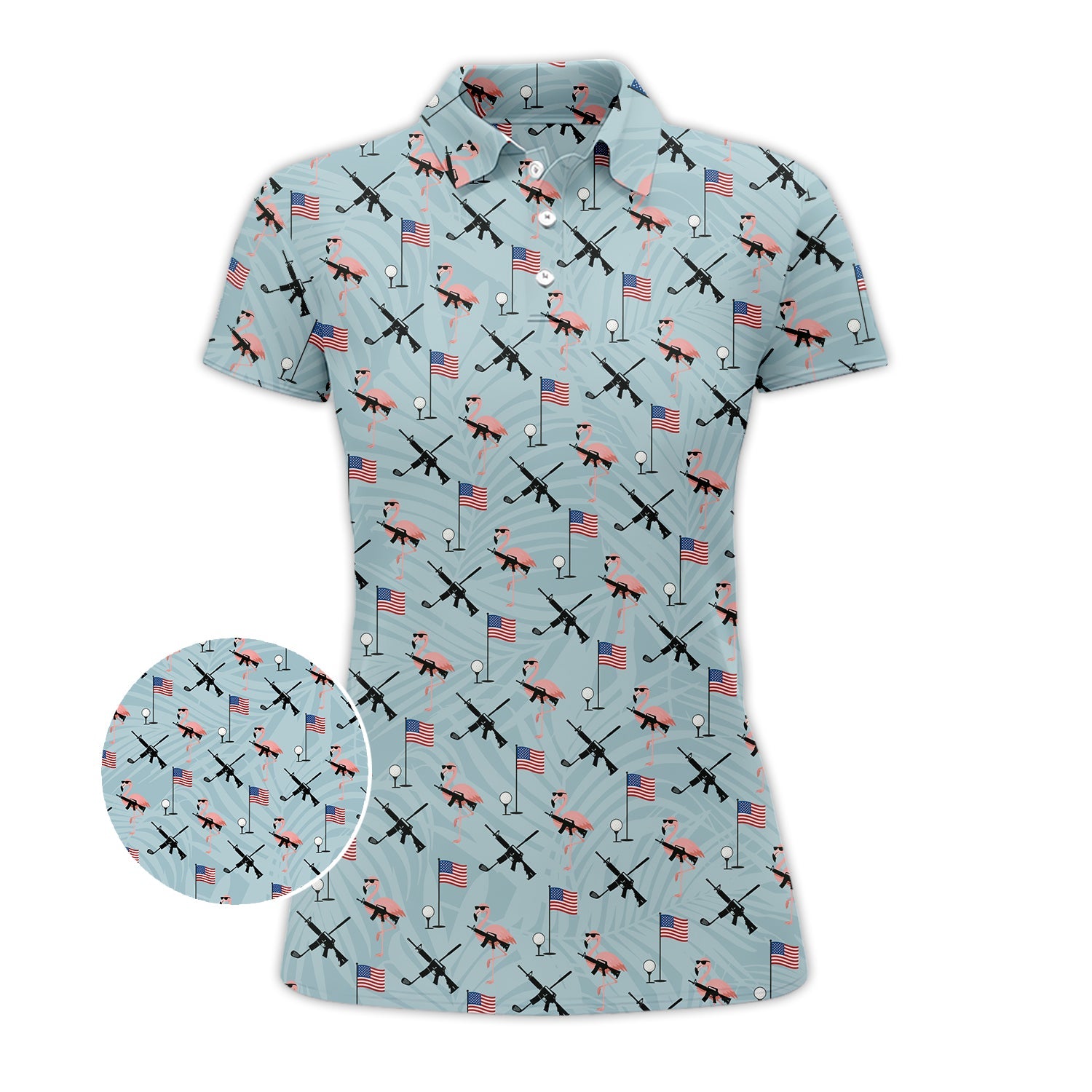 Patriotic Golf Shirts - Armed Flamingos Golf Polo Shirt, Womens Golf Shirts, Men Golf Gift