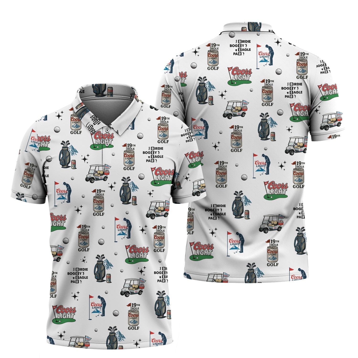 Coors Light Golf Shirt, Beer And Golf Custom Golf Polo Par Bogey Eagle Birdie Pattern Golf Shirts