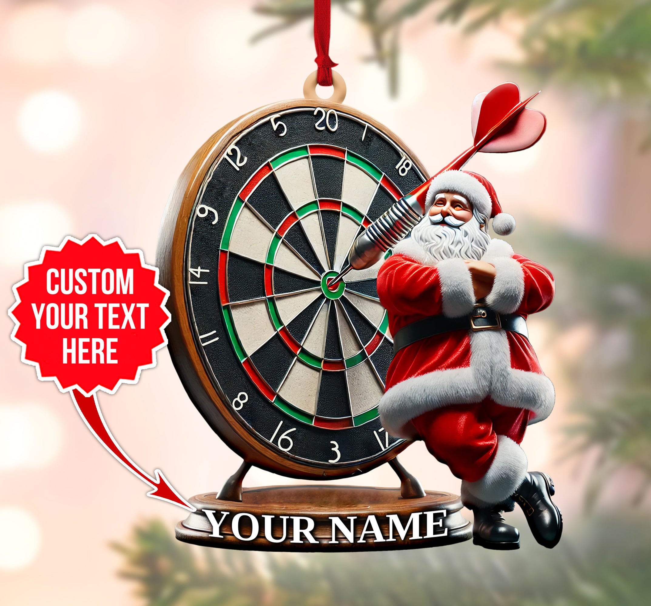 Dart Board, Funny Santa Christmas Ornament, Personalized Holiday Decor