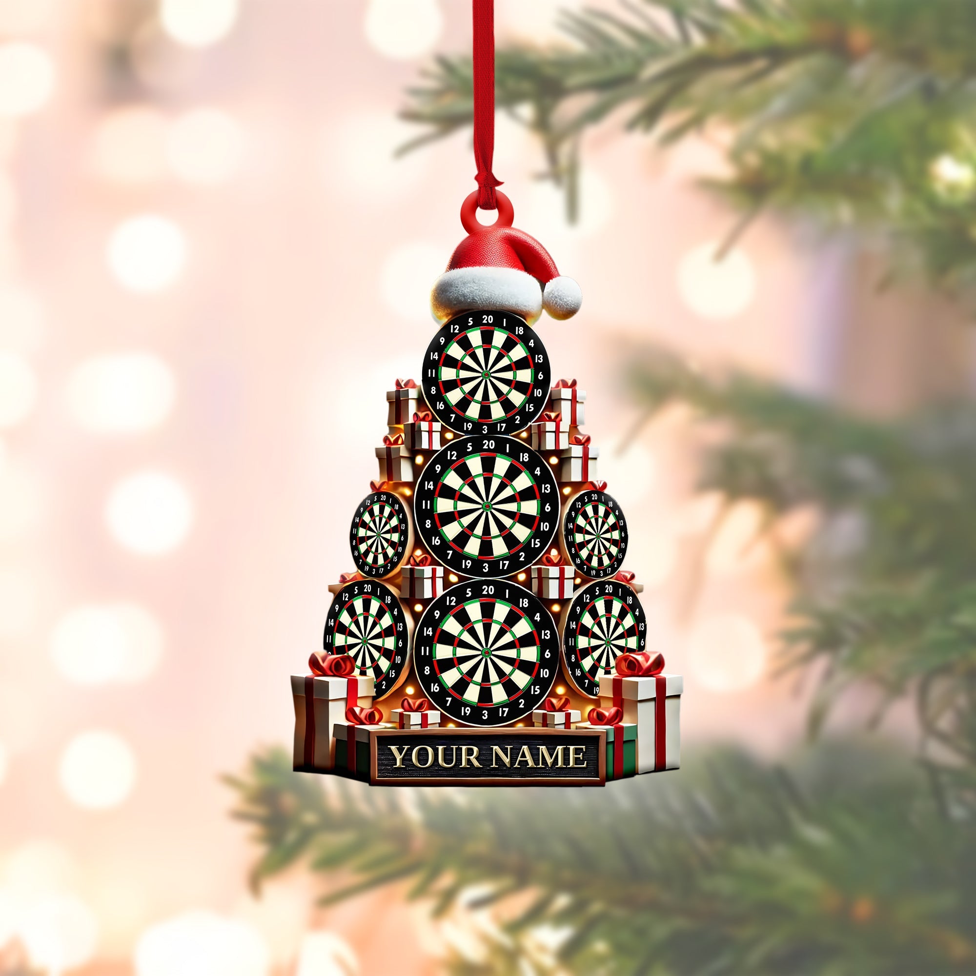 Personalized Dartboard Christmas Tree Ornament with Custom Name, Unique Holiday Decoration for Dart Players, Gift for Her Him