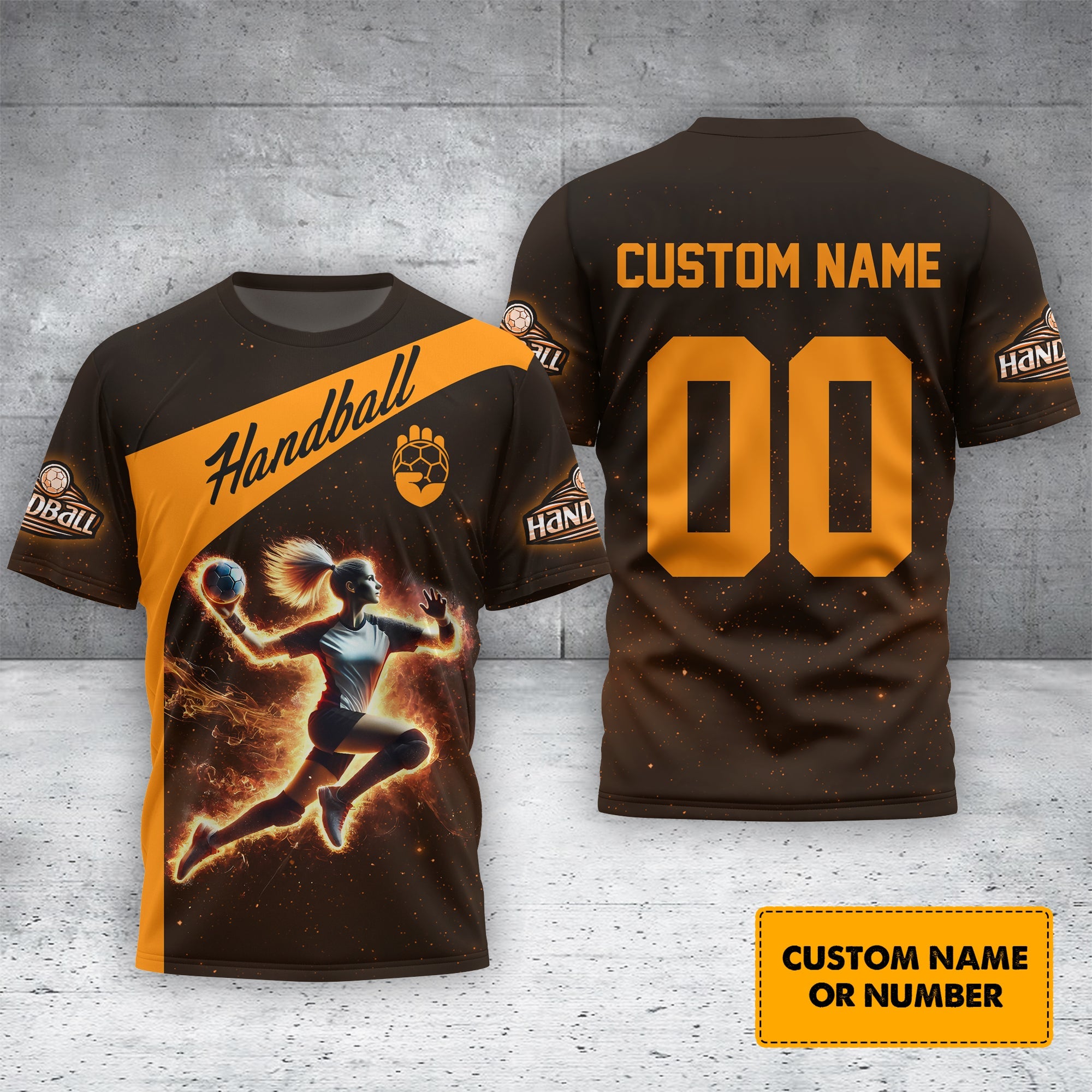 Custom Name & Number Yellow Handball Player Women T-Shirt 3D Design, Handball Polo Shirt, Lightweight Sportswear, Gift For Sports Fan
