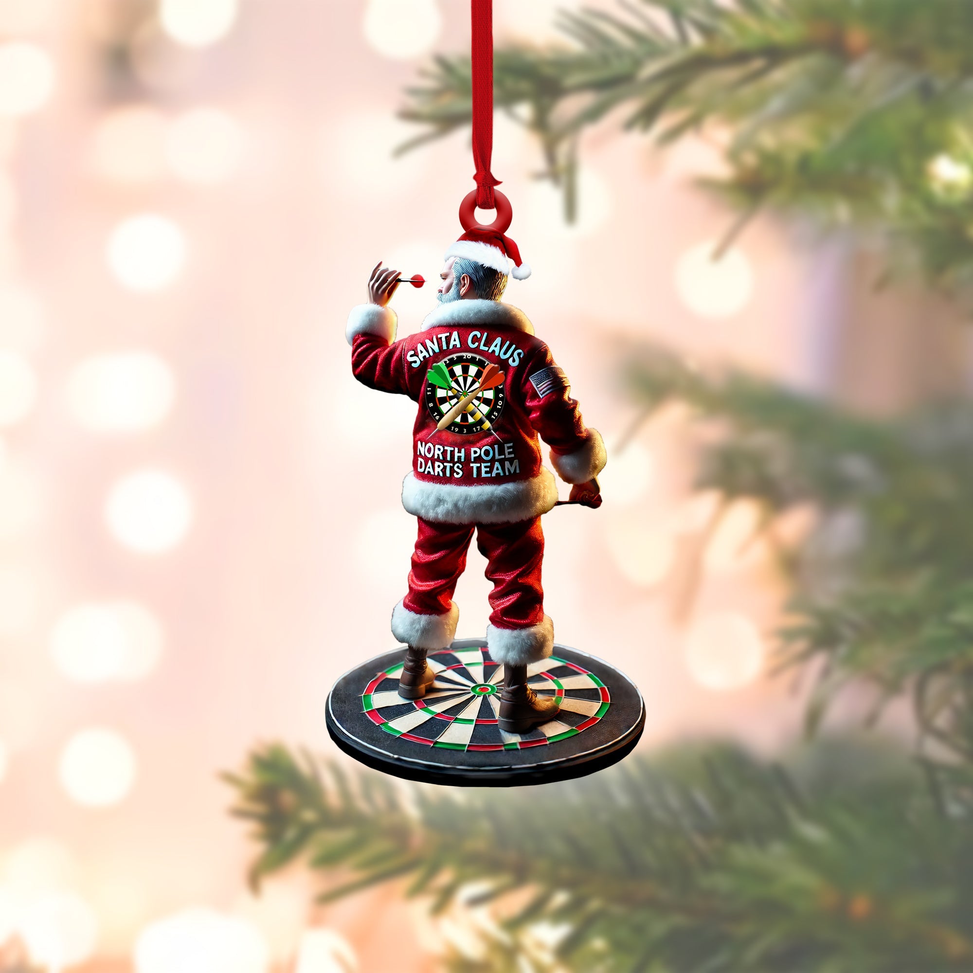Personalized Santa Claus Dart Ornament, Custom North Pole Darts Team Christmas Decor