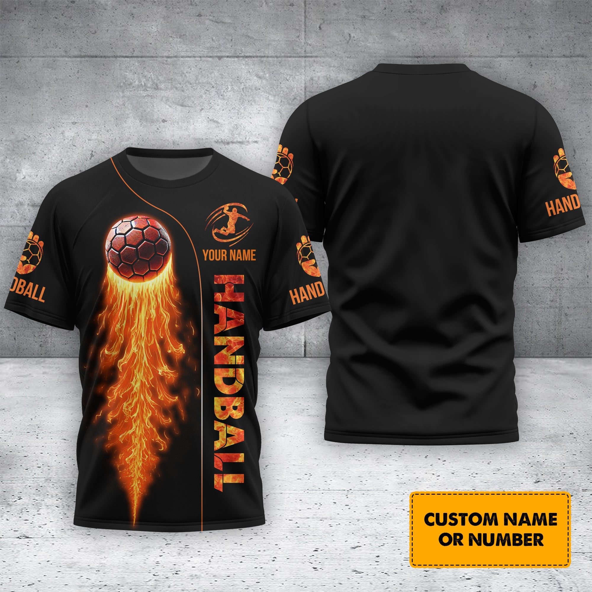 Handball Fireball T-Shirt 3D Design Custom Name, Lightweight Sportswear, Gift For Sports Fan