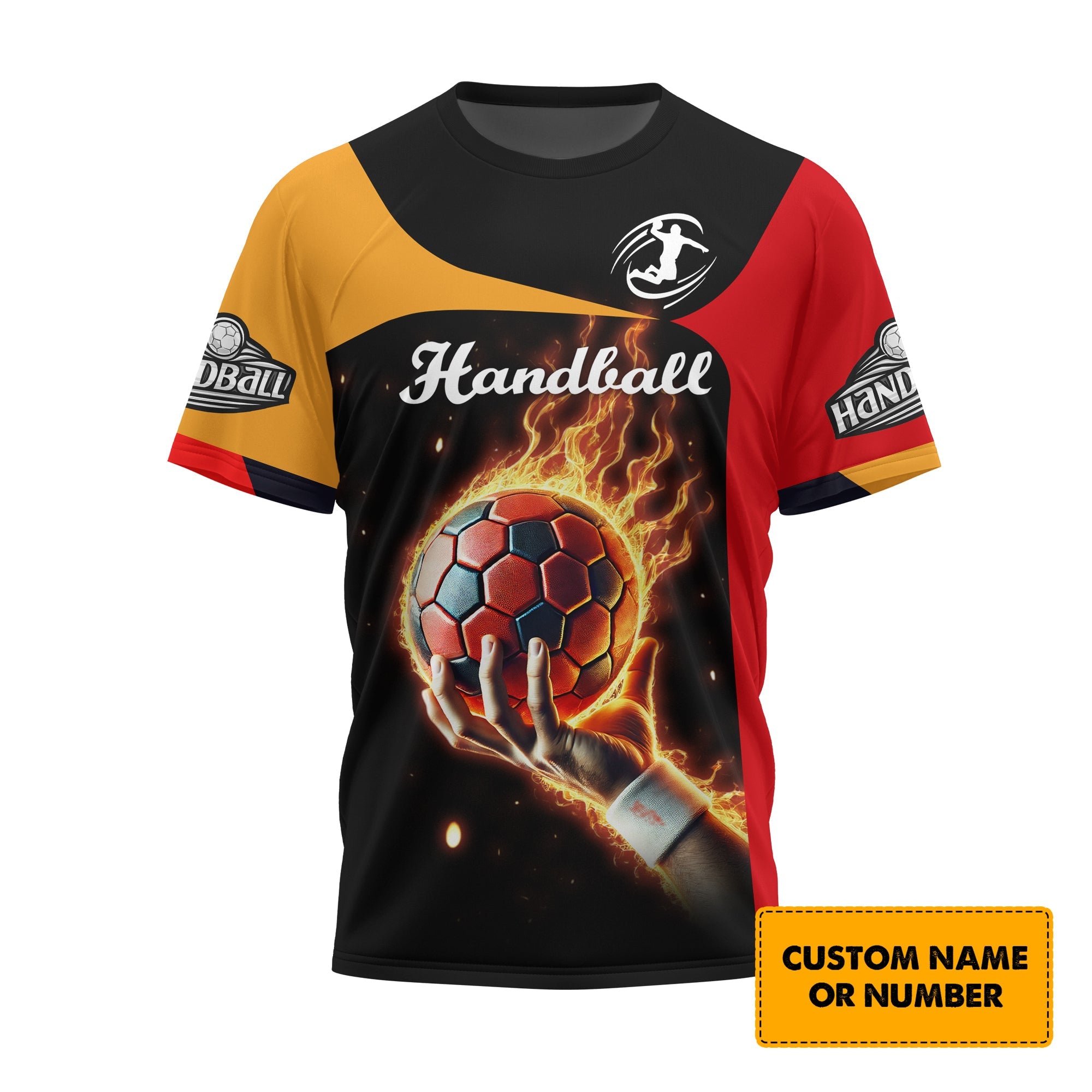 Custom Handball Fire Hand T-Shirt 3D Design Name And Number, Lightweight Sportswear, Gift For Sports Fan