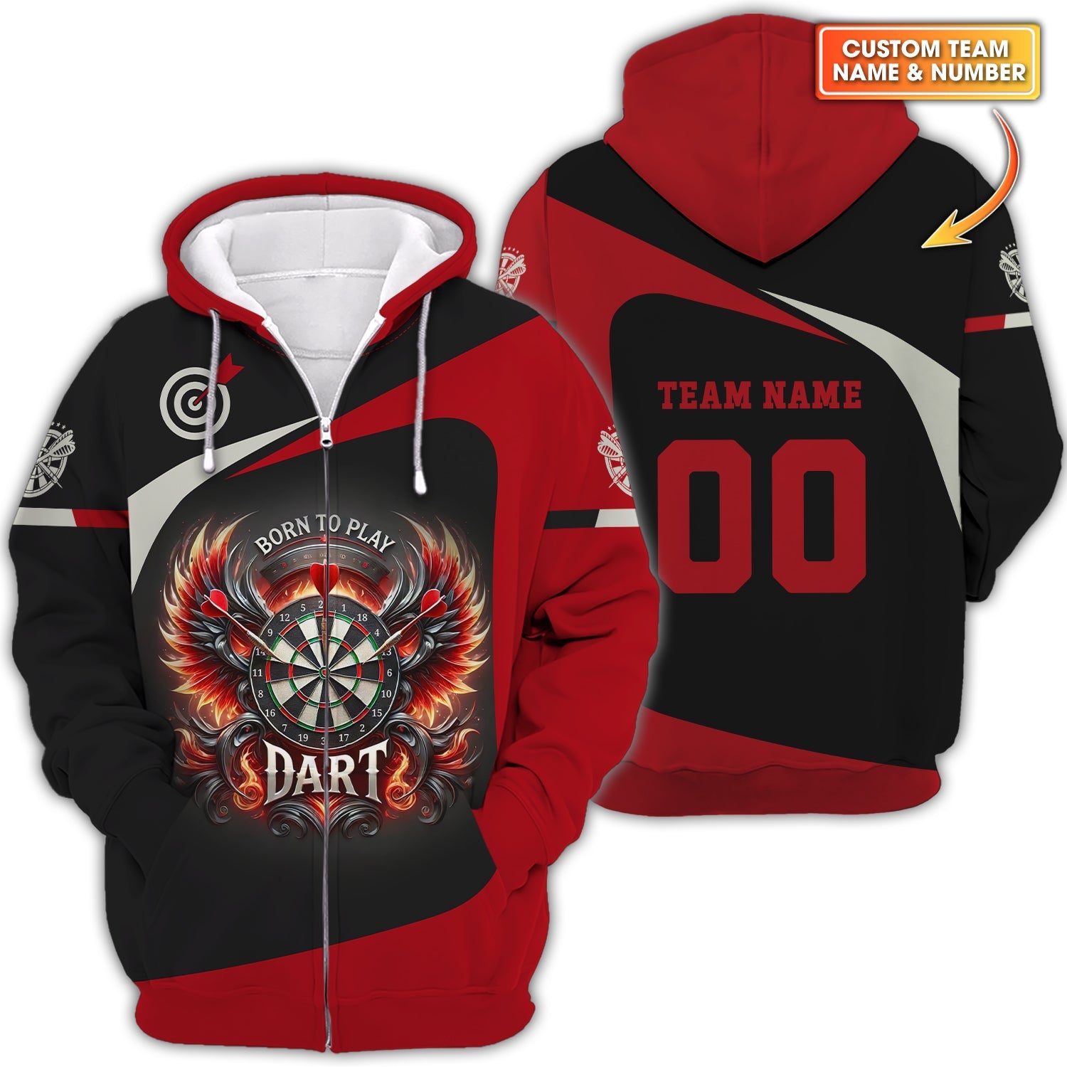 Custom Darts Team Name & Number Personalized 3D Fire Wing Polo Shirt, T-shirt For Darts Player, Darts Shirts, Gift For Darts Lovers