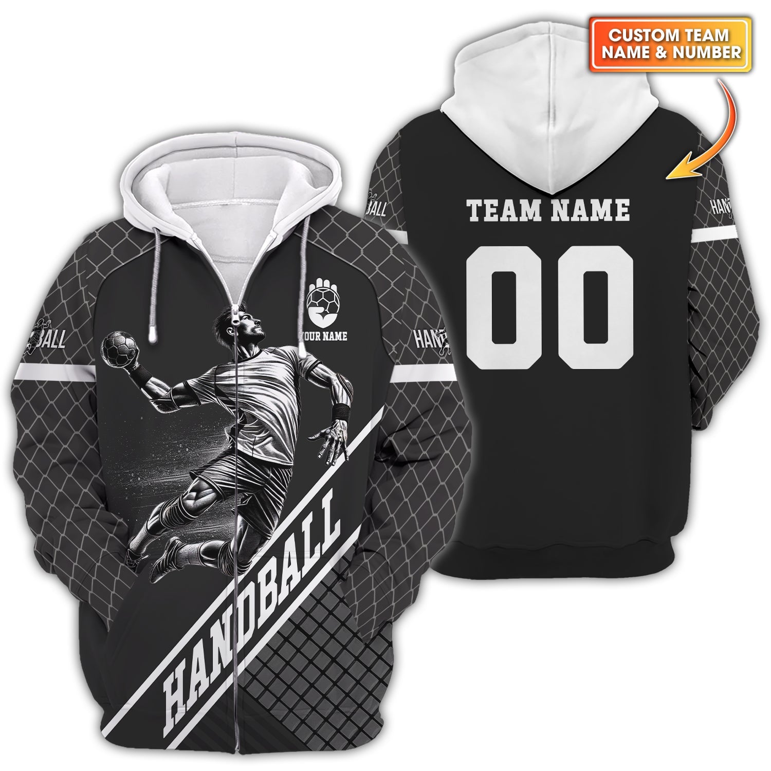 Custom Grid Pattern T-Shirt, Shirts For Handball Players, Gift For Handball Fan