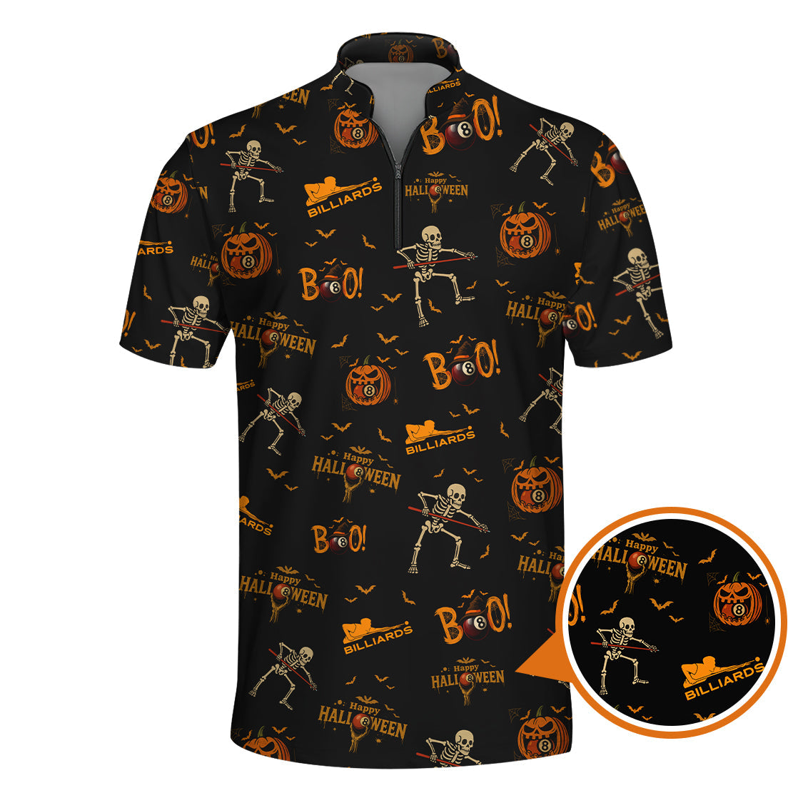 Halloween Skeleton Billiards Shirt, Funny Billiard Shirts For Pool Lovers, Pattern Golf Jersey, Gift For Billiards Players