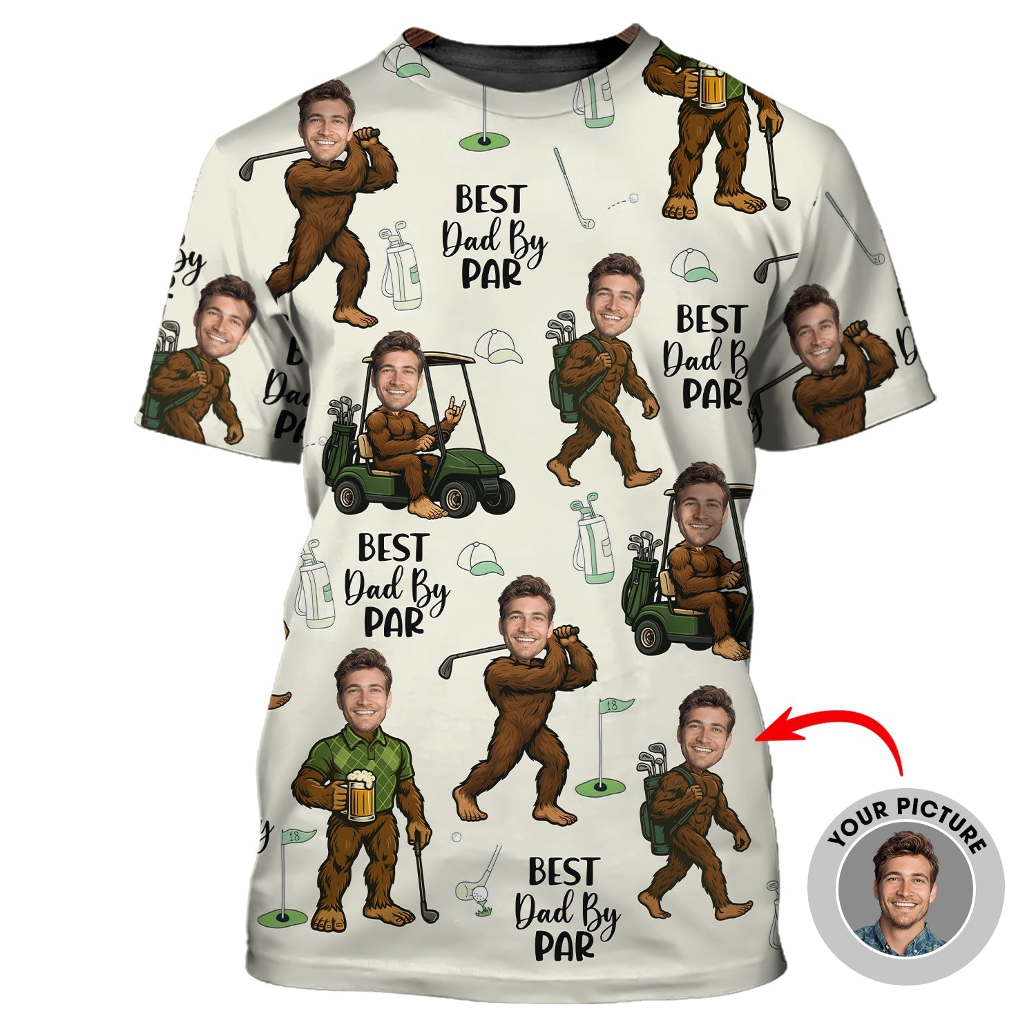 Best Dad By Par Funny Custom Golf Shirt With Faces - Bigfoot Golf Shirt For Dad