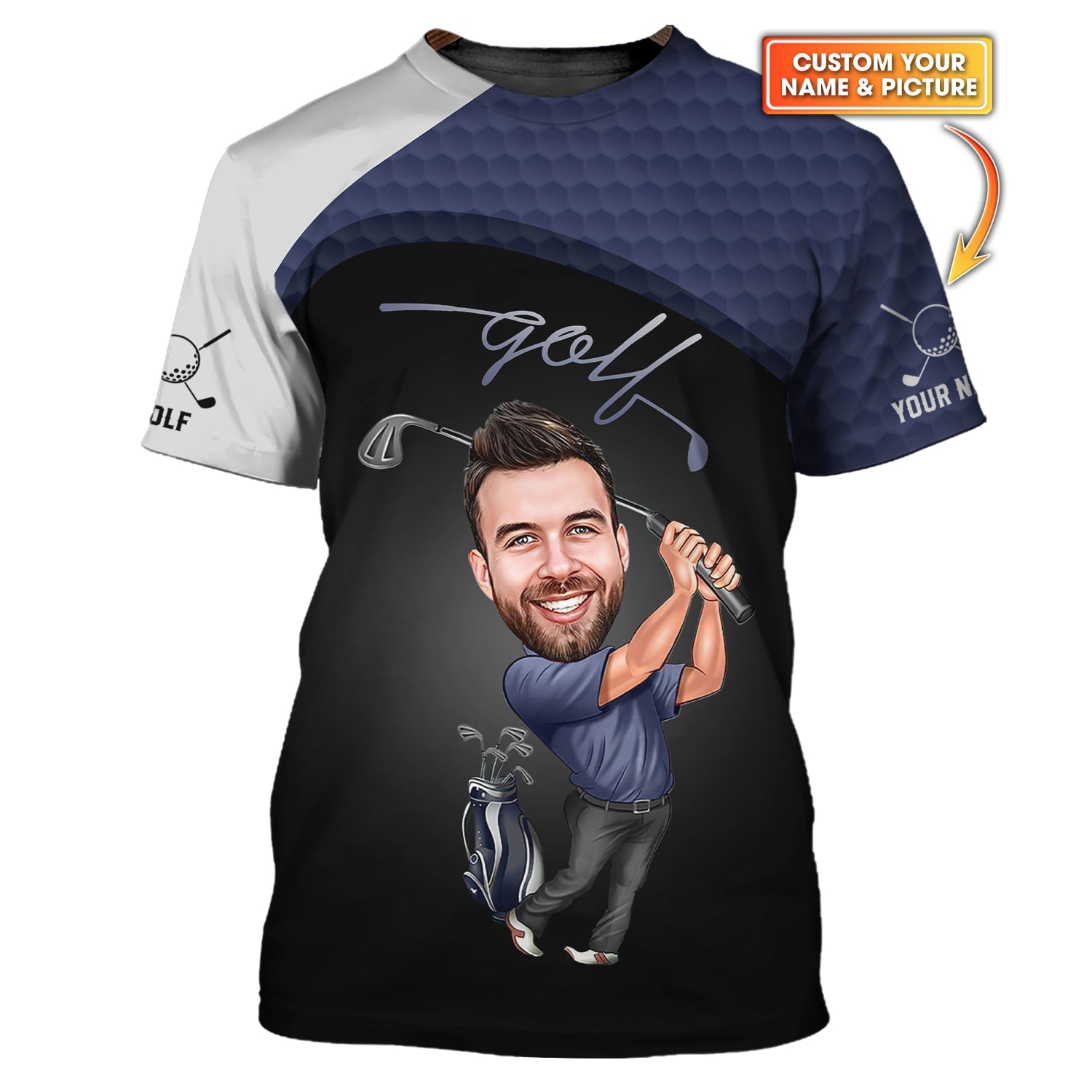 Custom Face Golf Polos, Crazy Golf Shirts, Funny Golf Shirt For Men