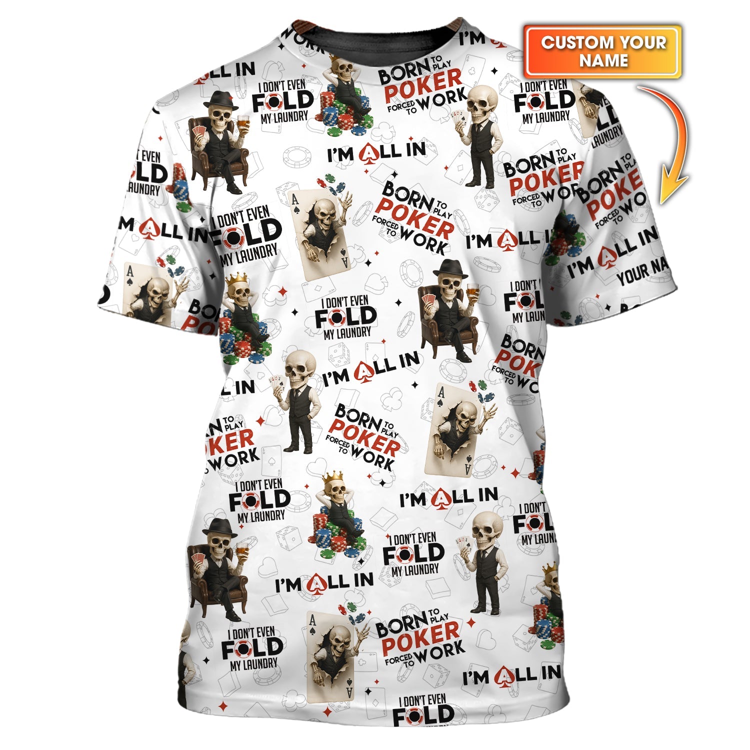 Skeleton Born To Play Poker Polo Shirt Custom Name, ACE Poker All In Tee - Gift for Him