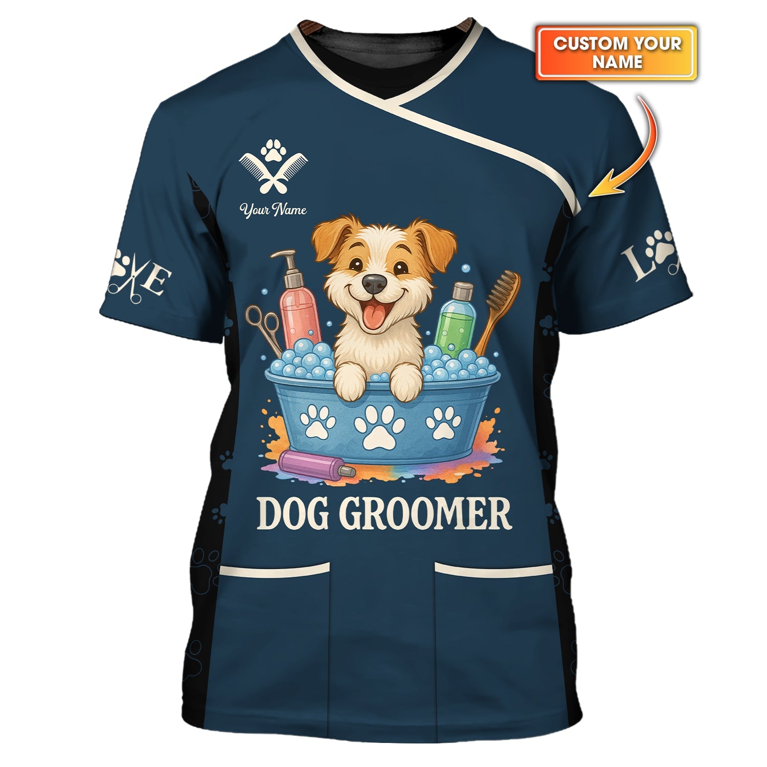 Dog Groomer Uniform, Custom Name Dog Grooming Shirt For Pet Salon, Cute Groomer Shirts For Animal Lovers