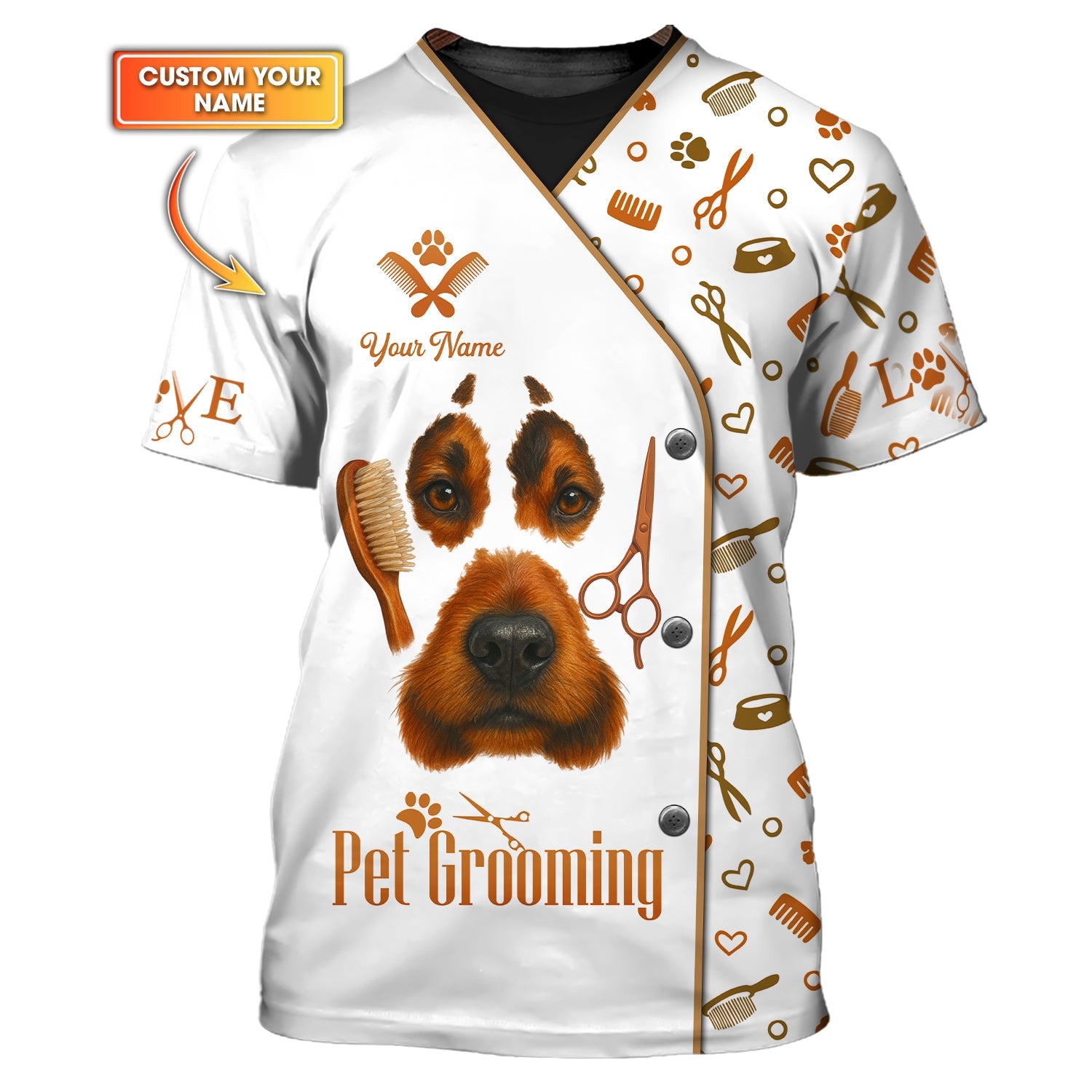 Dog Groomer Uniform With Custom Name, Pet Grooming Shirt For Pet Lovers