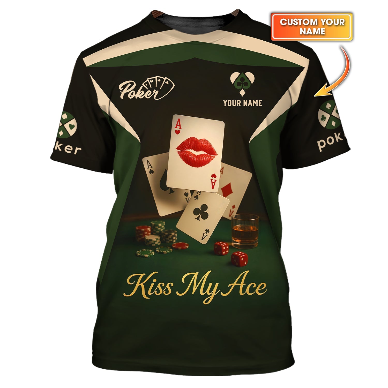 Kiss My Ace Poker Shirt, Funny Poker Polos, Personalized Name Poker Shirts
