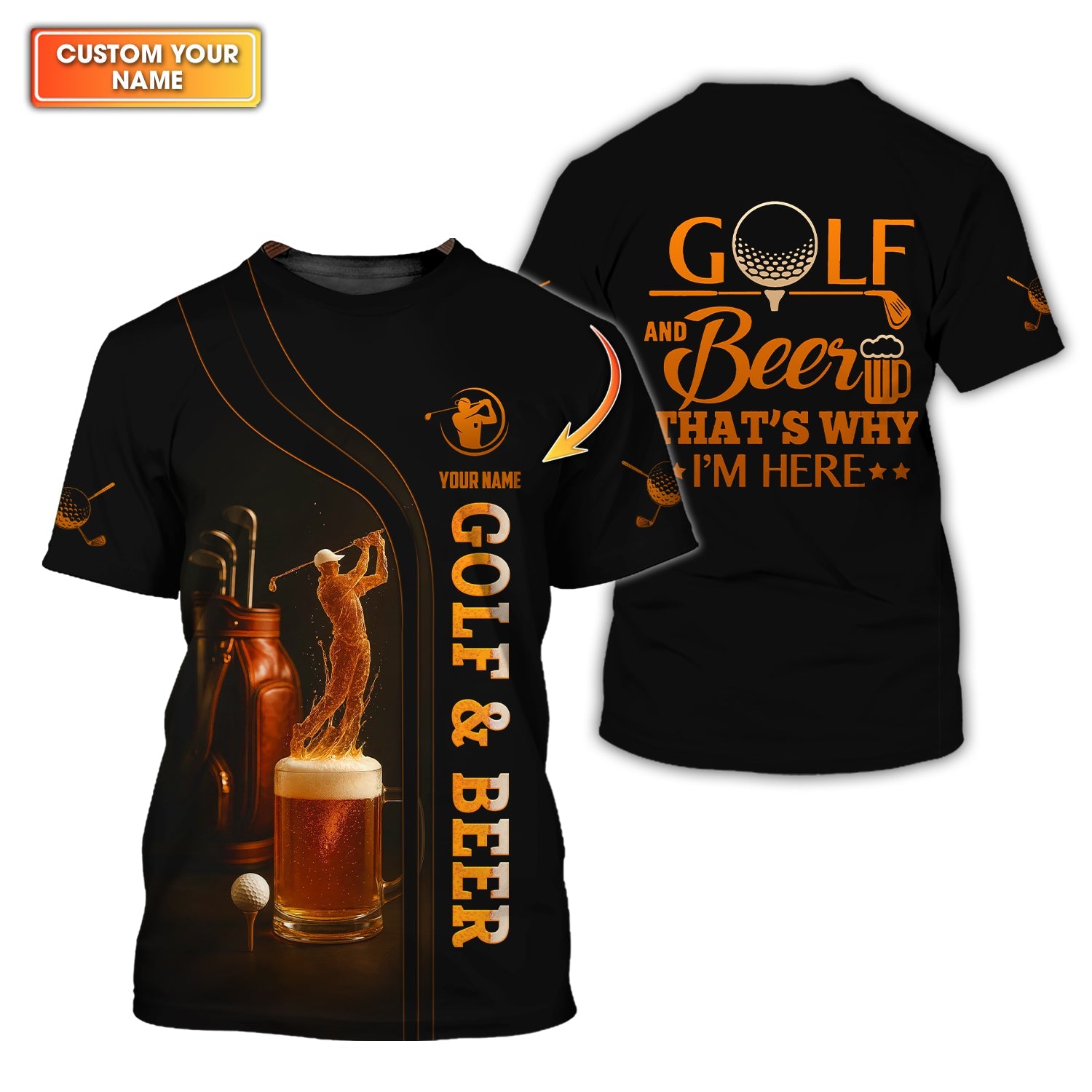 Golf & Beer Polos, Funny Beer Golf Shirt For Men's, Custom Name Golf Shirts For Beer Lovers