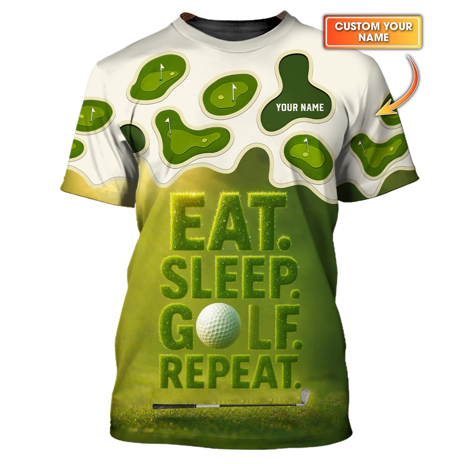 Custom Name Eat Sleep Golf Repeat Polos, Funny Golf Shirt, Golf Gift For Men