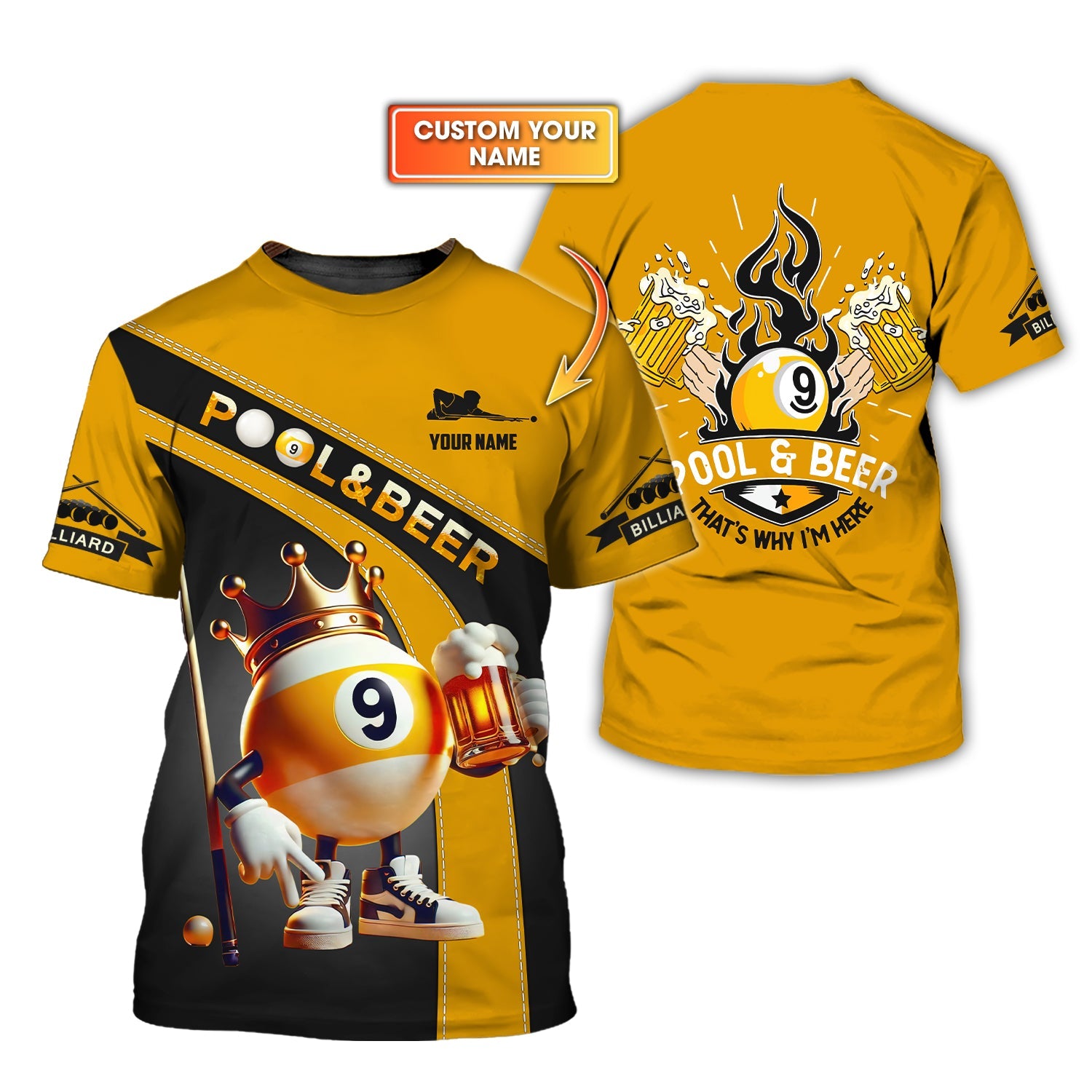 Custom Pool & Beer Jersey – Funny 9 Ball Crown Design – That’s Why I’m Here Quote Shirt