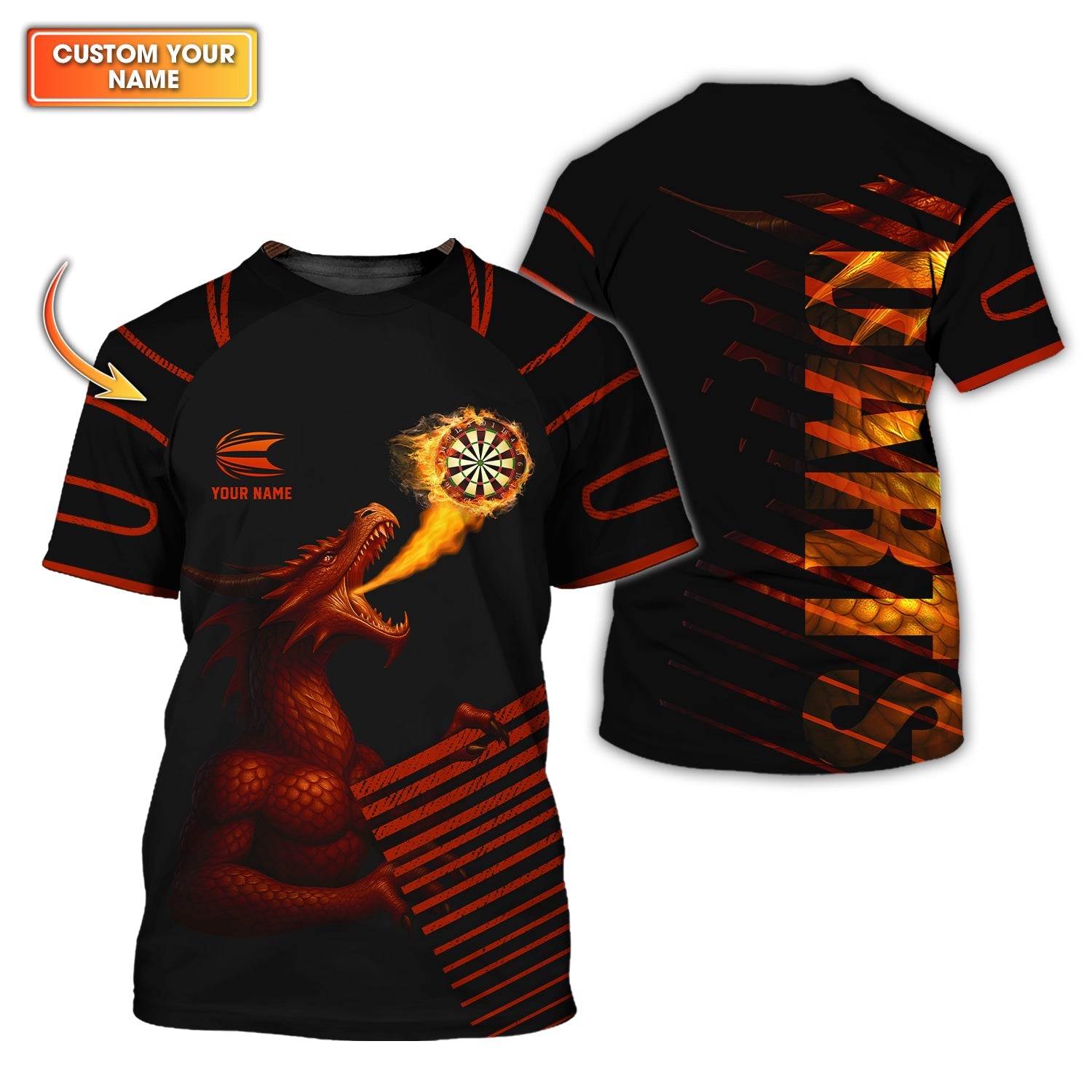 Personalized Fire Dragon Darts Jersey, Custom Name Darts Shirt, Dart Shirts For Men