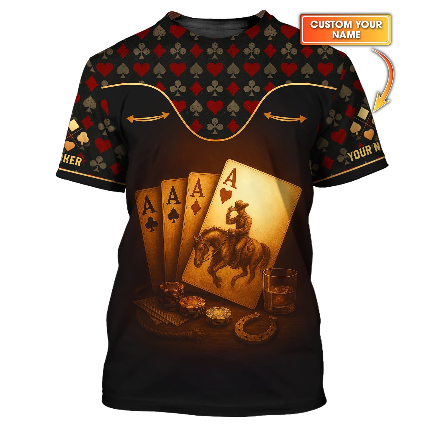Custom Name Cowboy Poker Polos, Texas Hold Em Shirts, Funny Poker T-Shirt For Men's